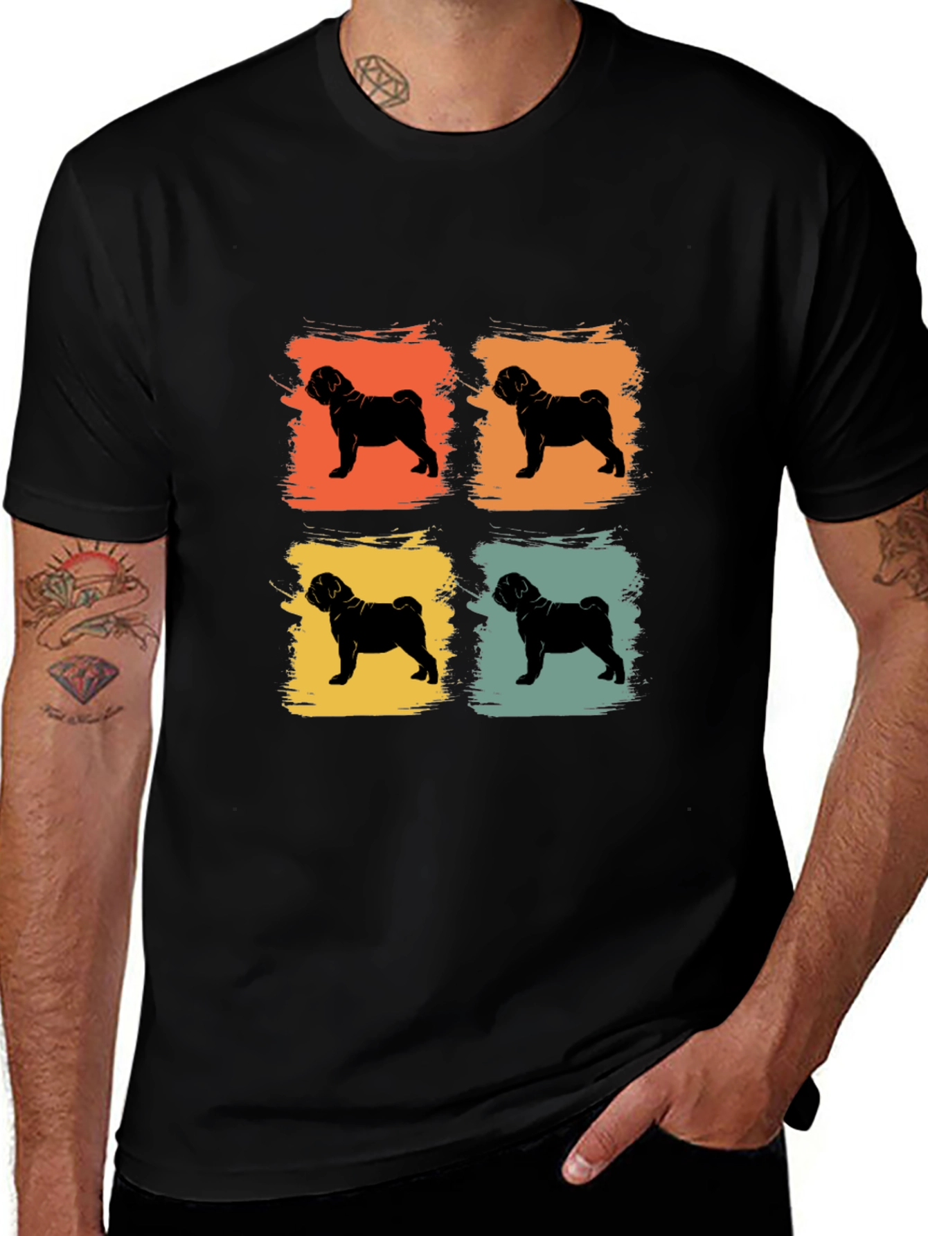 Retro Pug Pop Art Mens T-Shirt