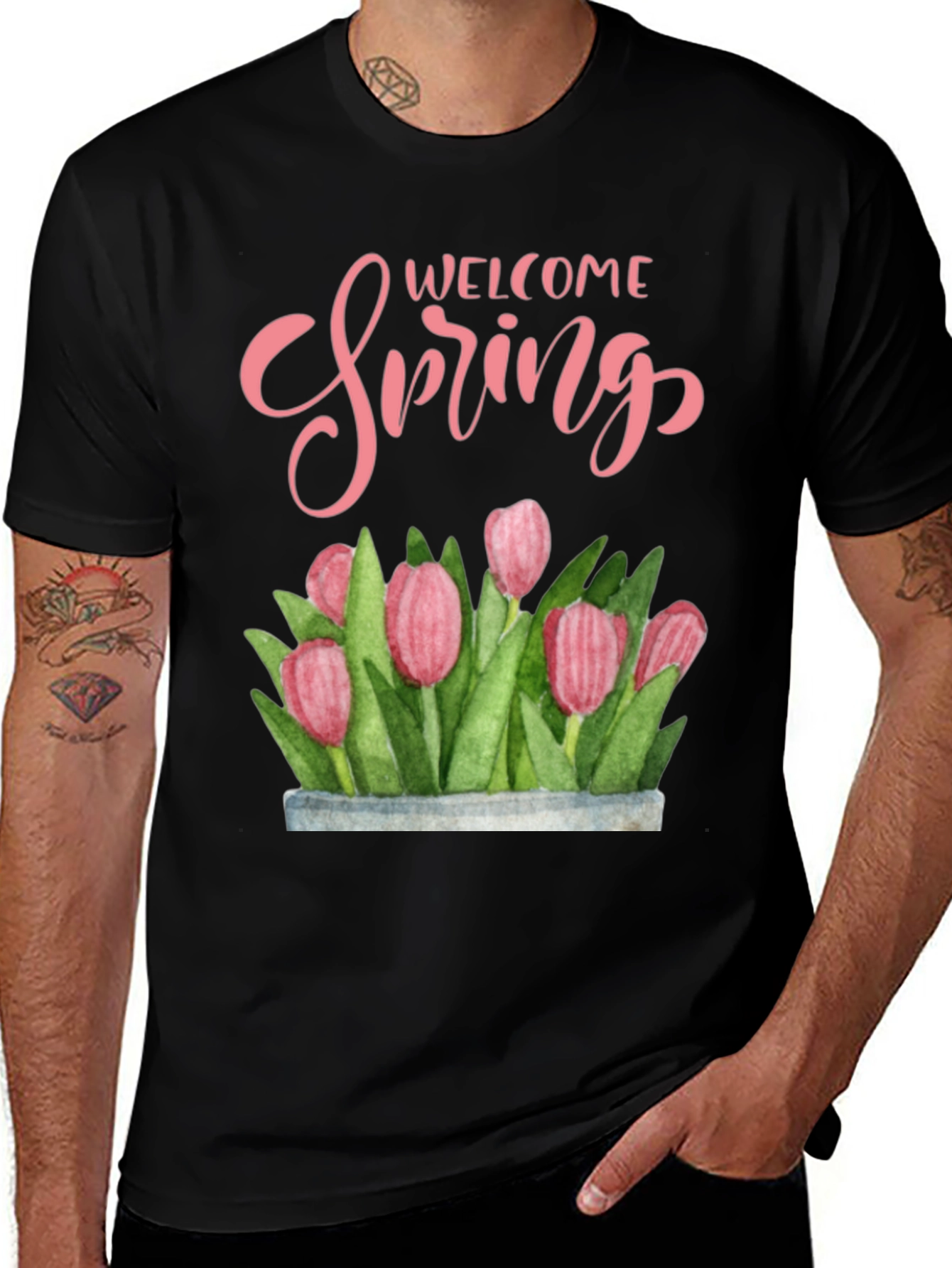 Welcome Spring Floral T-Shirt - Black