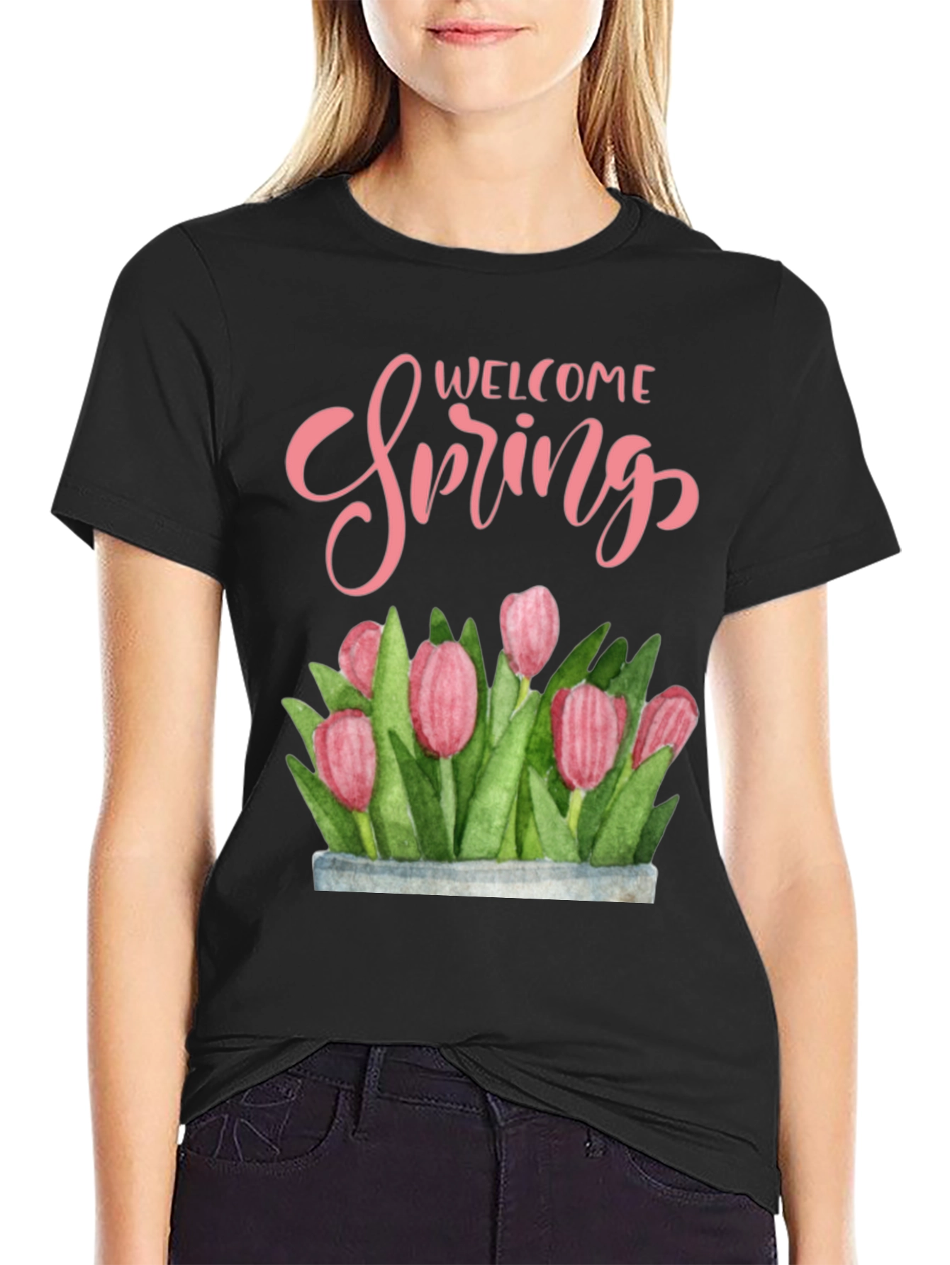 Welcome Spring Floral T-Shirt - Black