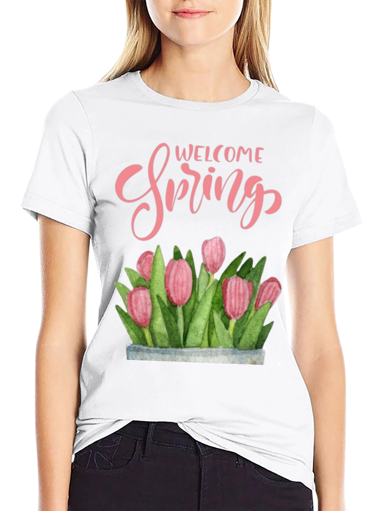 Welcome Spring Floral T-Shirt - Black
