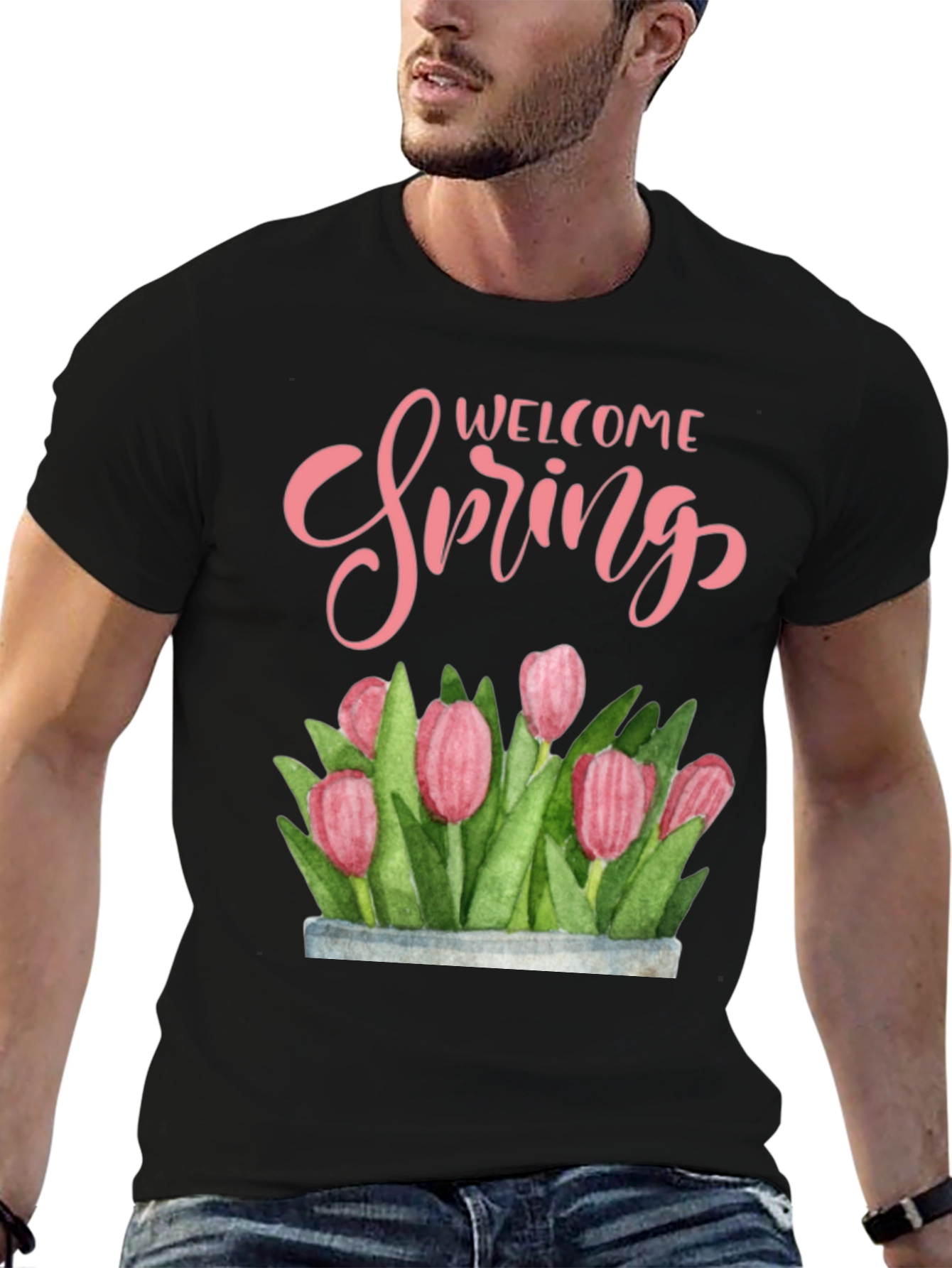 Welcome Spring Floral T-Shirt - Black