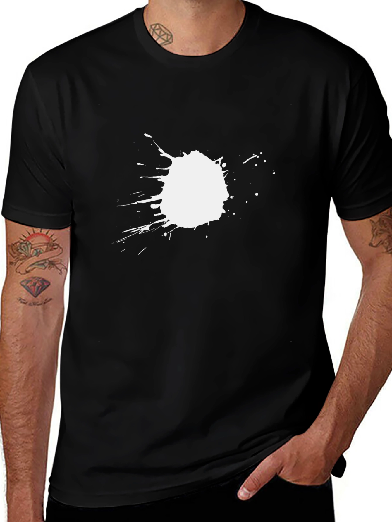 Black T-Shirt with White Splatter Design