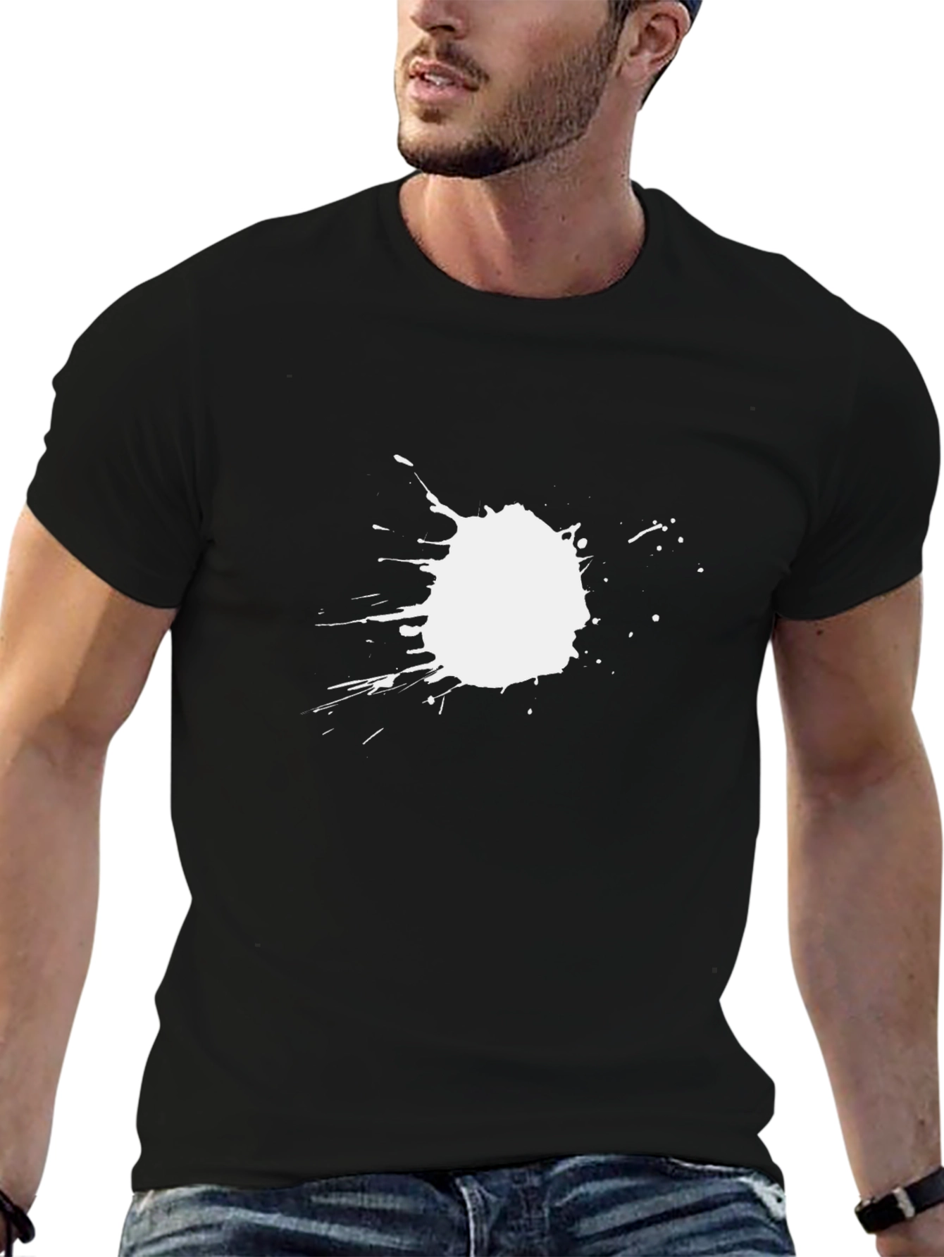 Black T-Shirt with White Splatter Design