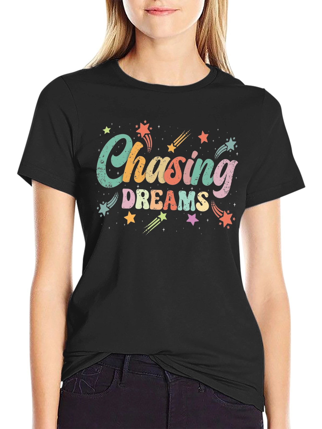 Chasing Dreams Graphic Tee - Black Cotton T-Shirt