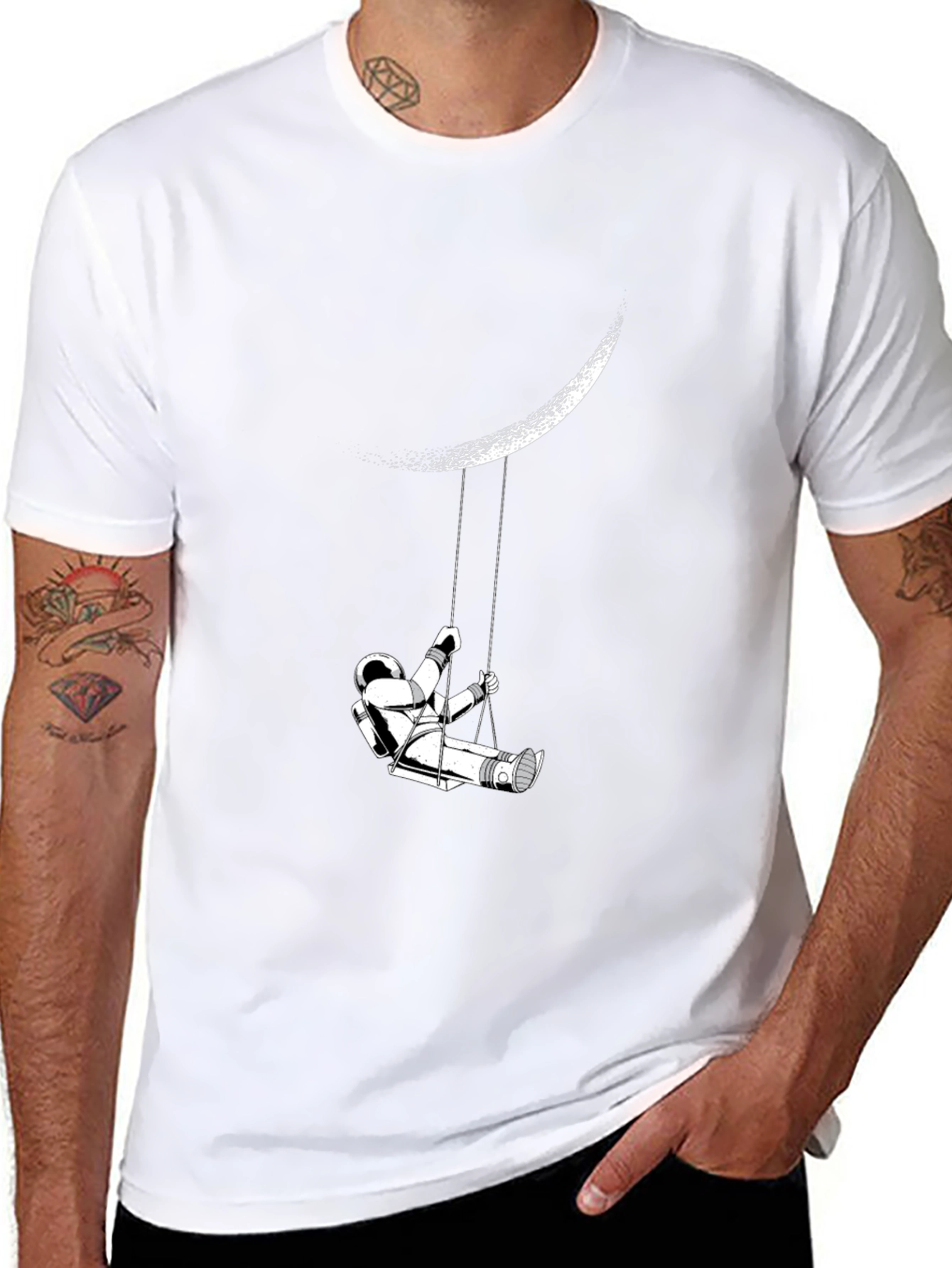 Astronaut Moon Swing Black T-Shirt - Dreamer Space Tee