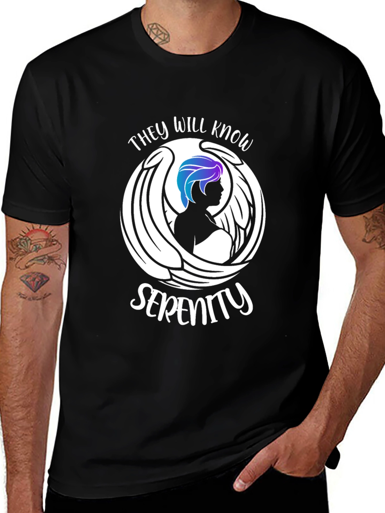 Serenity Graphic Tee - Angel Wings Design