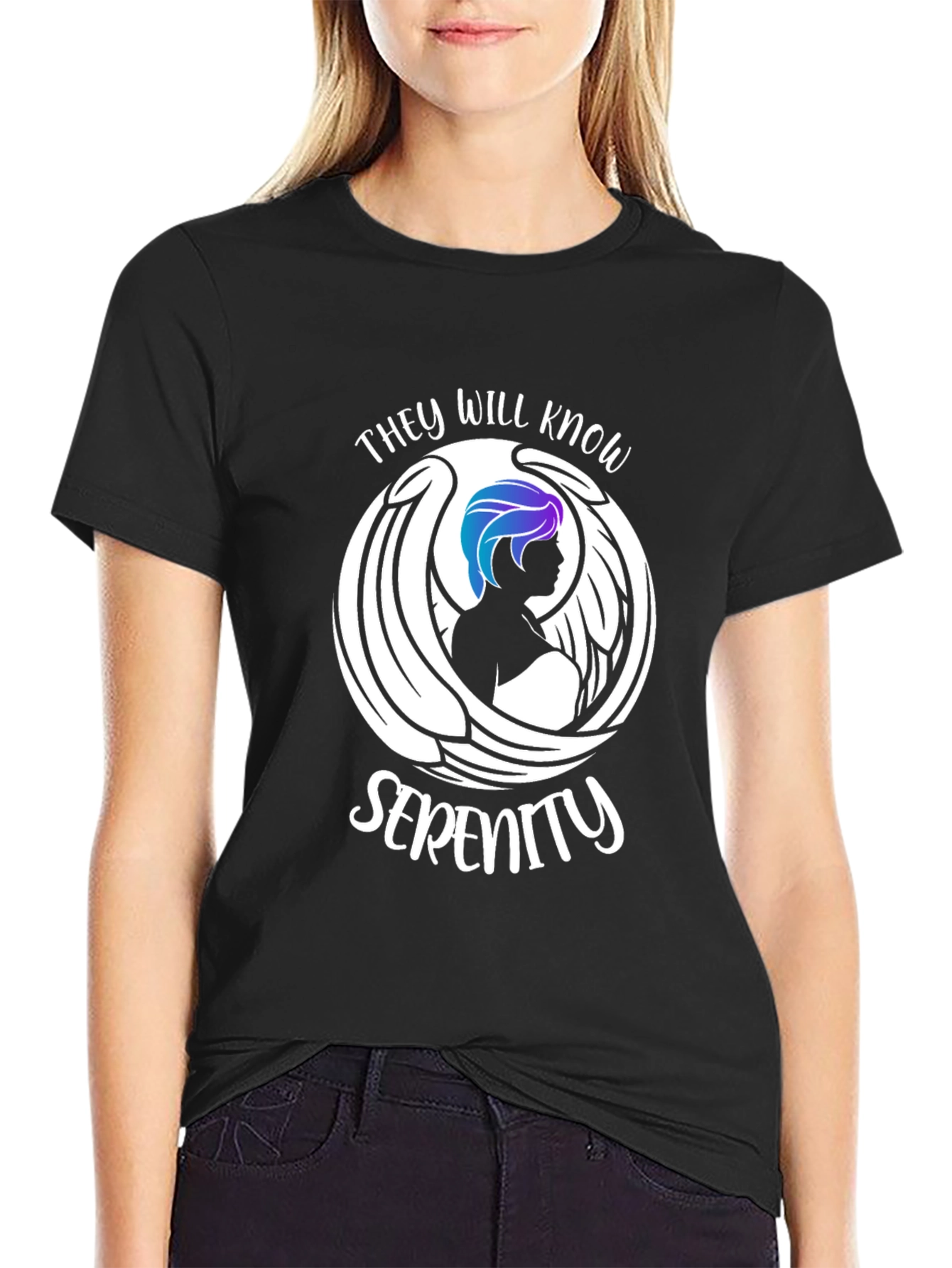 Serenity Graphic Tee - Angel Wings Design