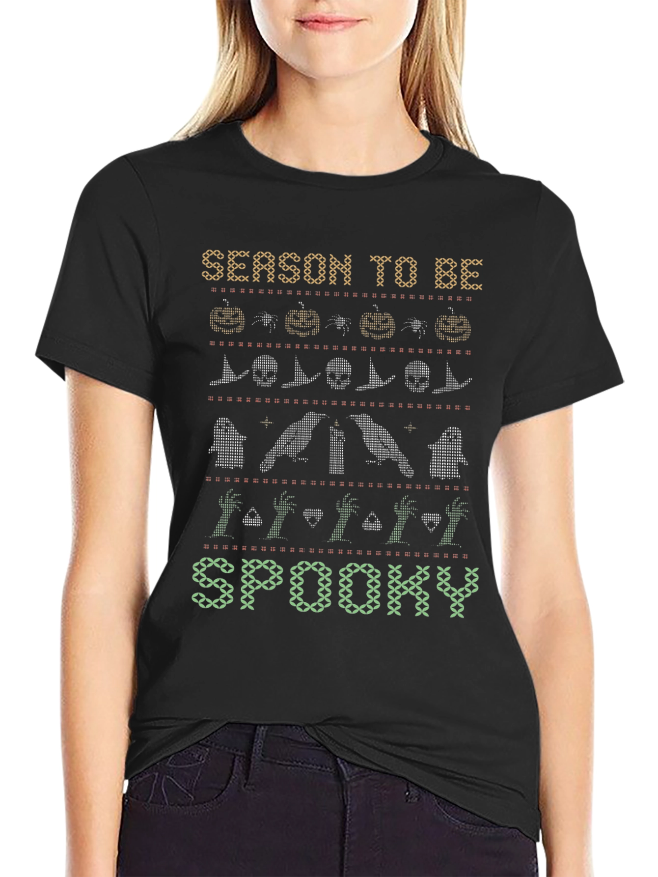 Halloween Season to Be Spooky Knit Style T-Shirt