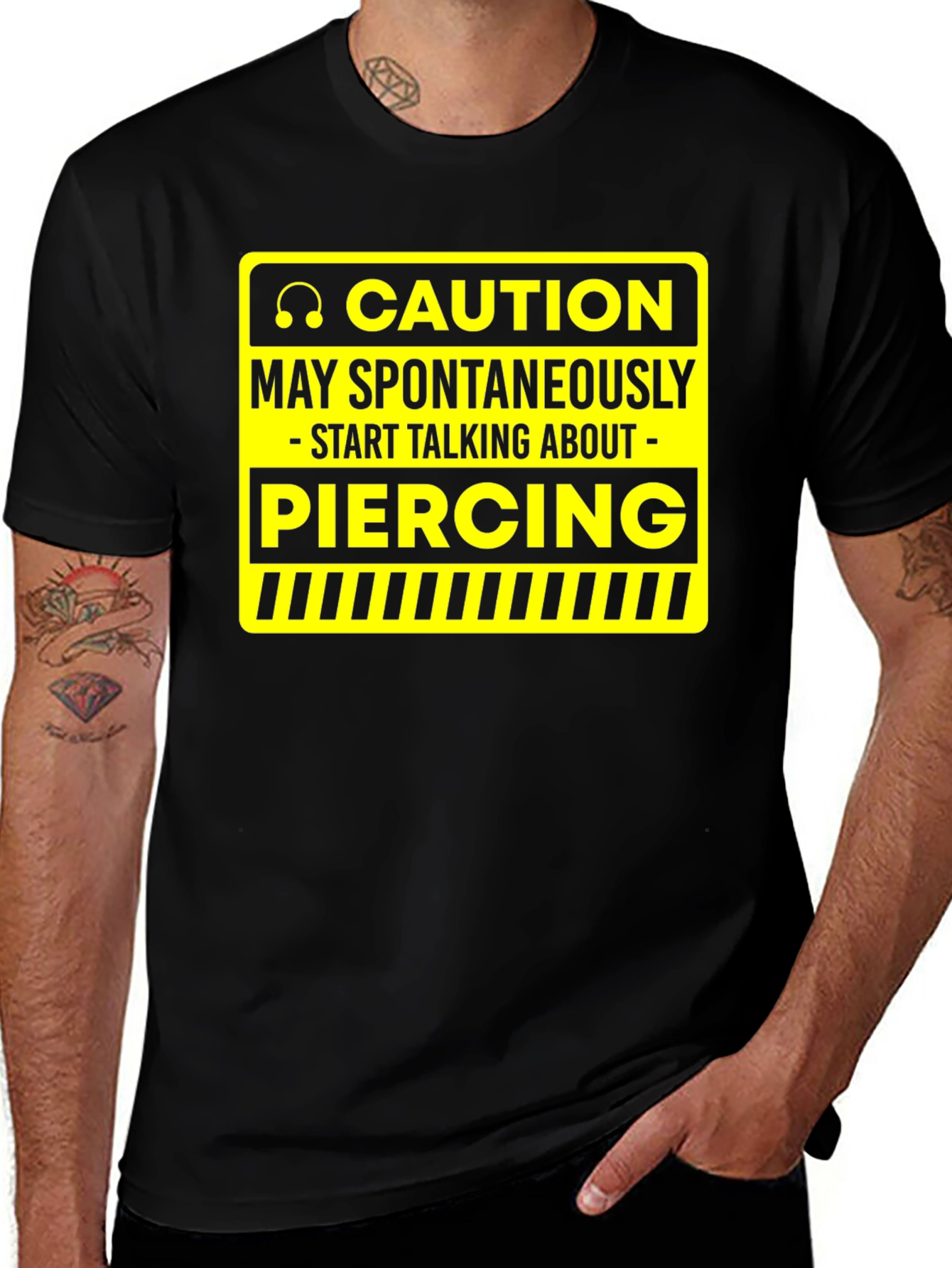 Caution Piercing T-Shirt - Funny Graphic Tee