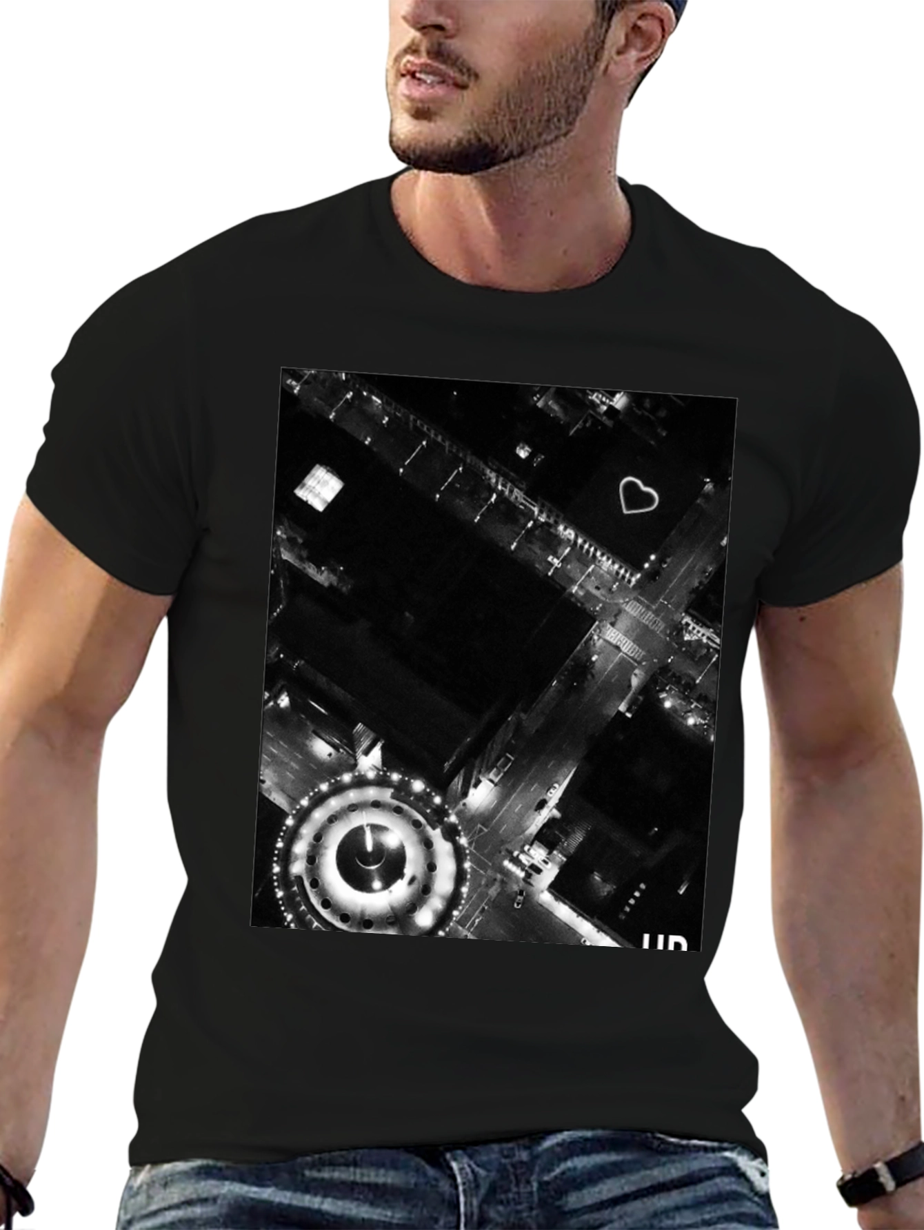 Urban Lights Graphic Tee - Stylish Black T-Shirt