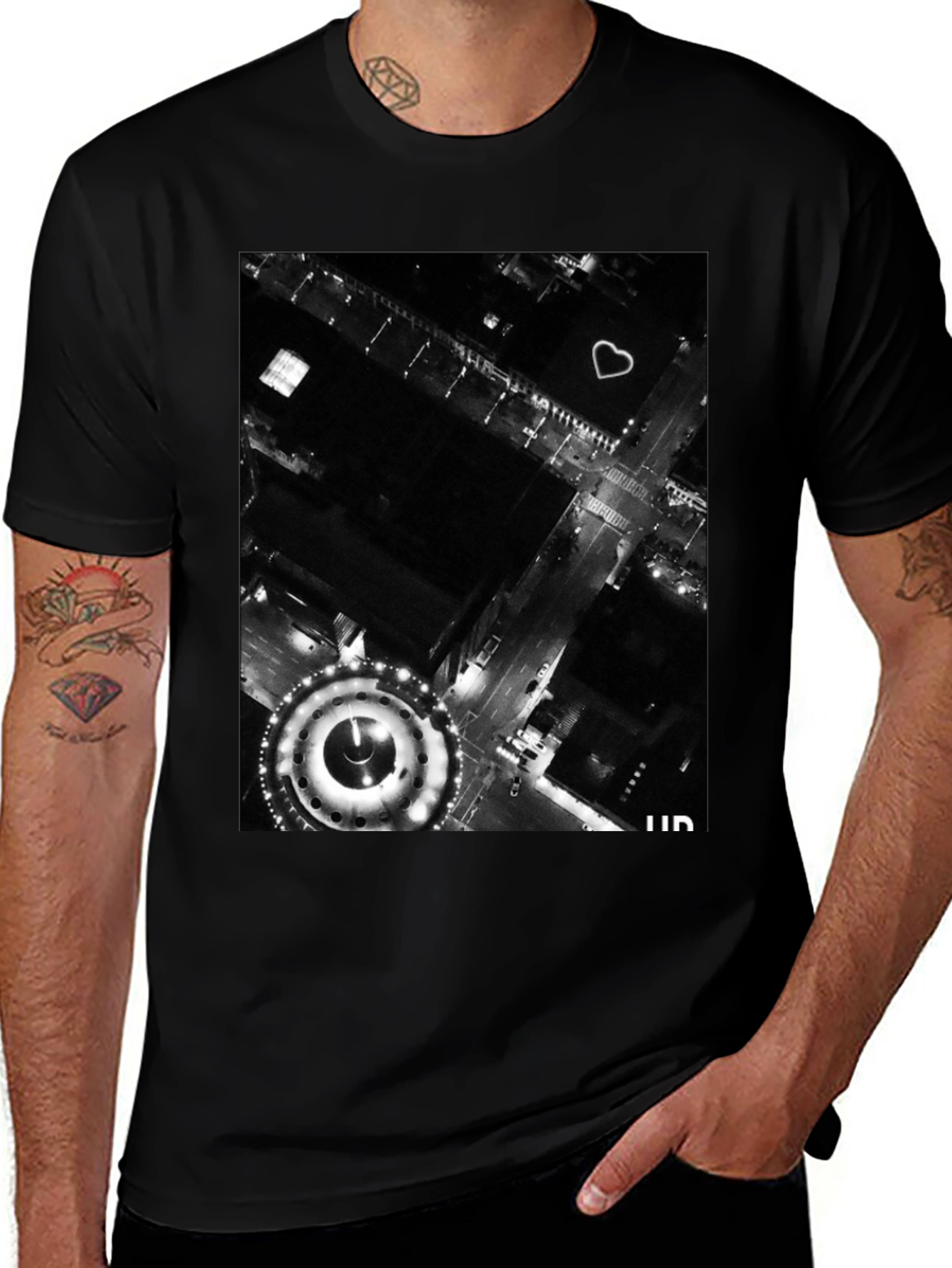 Urban Lights Graphic Tee - Stylish Black T-Shirt