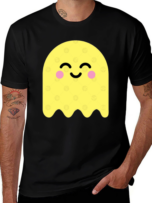 Cute Ghost Graphic Tee - Black Cotton Blend T-Shirt