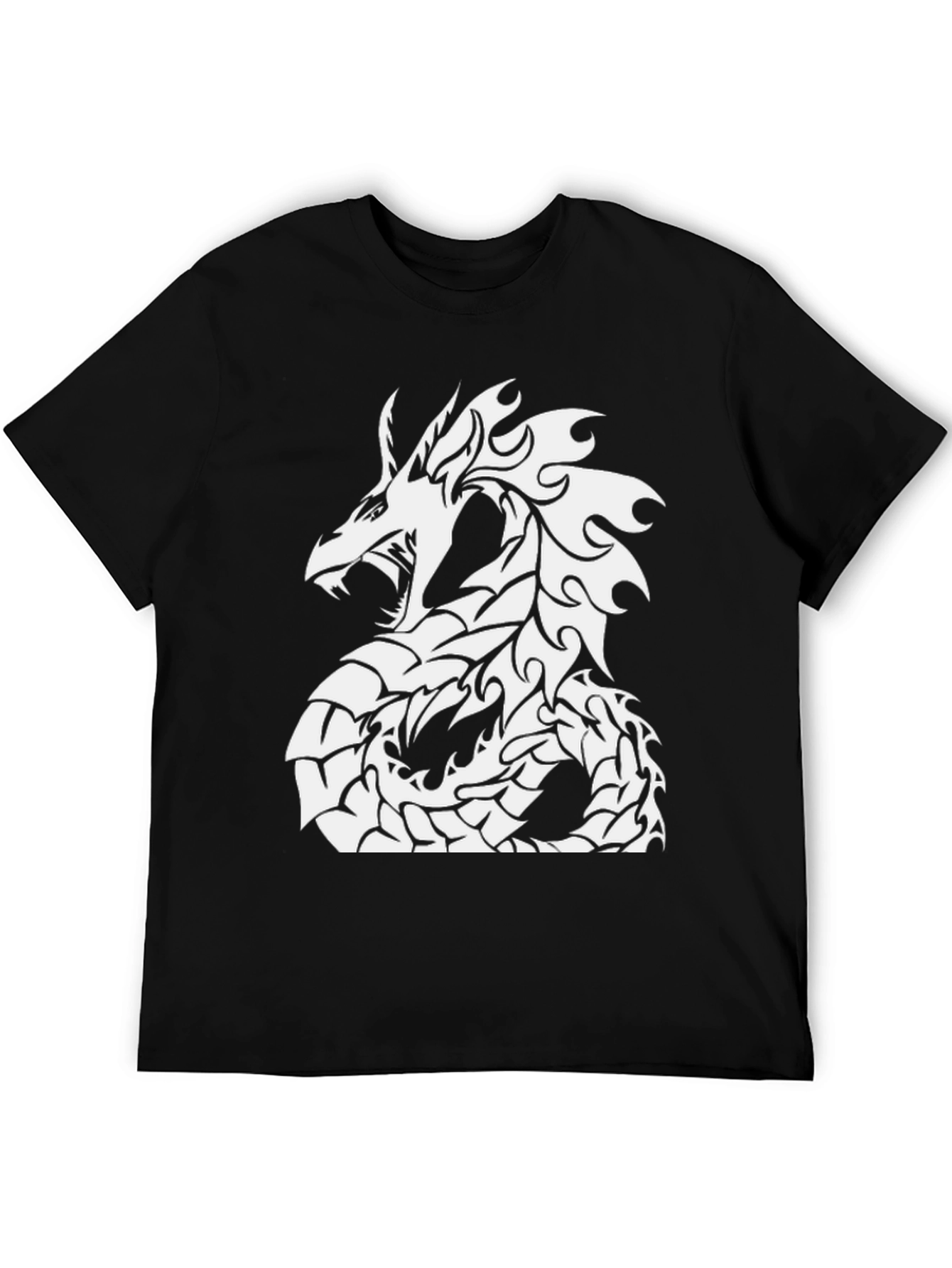 Black T-Shirt with White Dragon Graphic