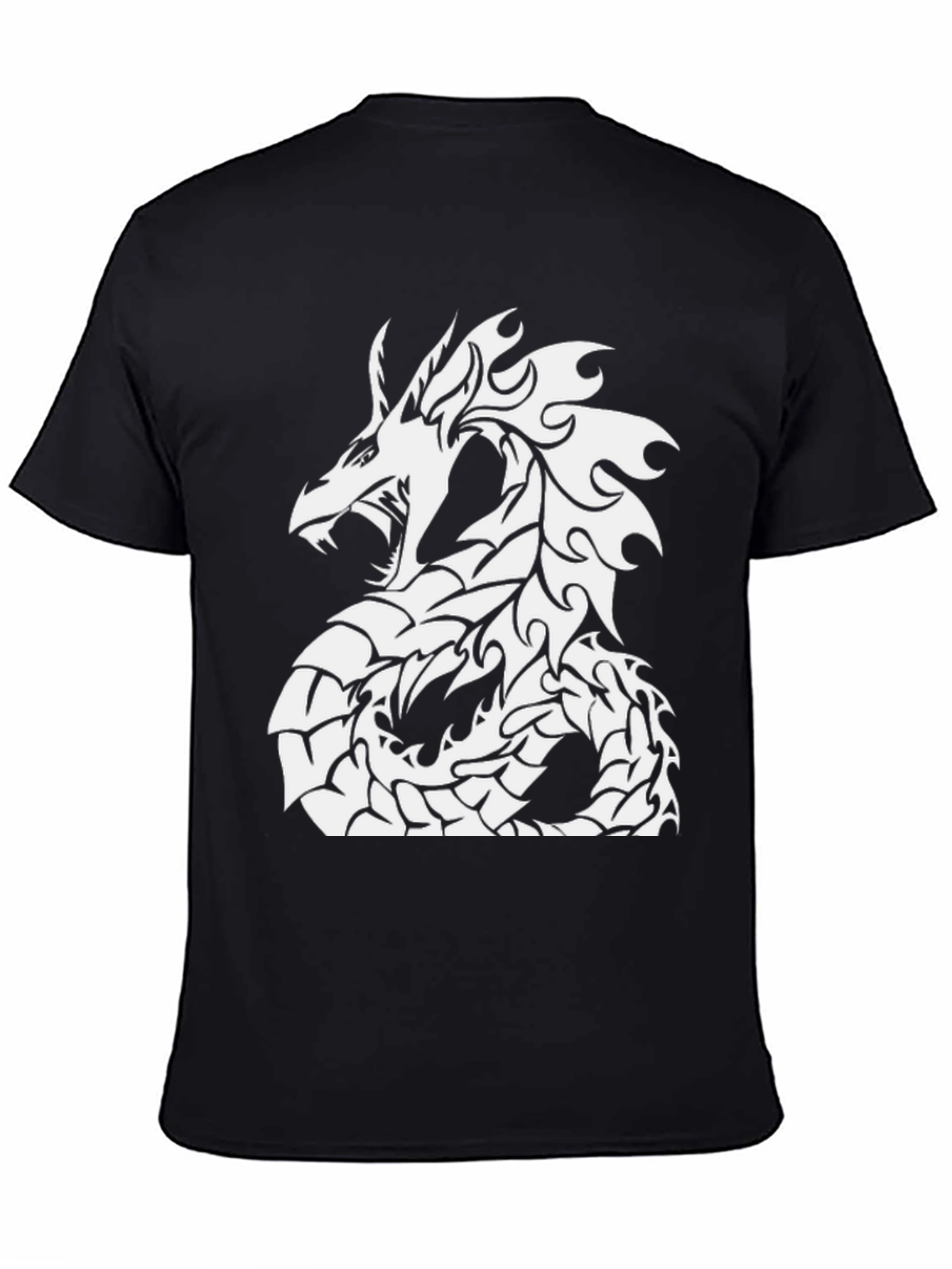 Black T-Shirt with White Dragon Graphic