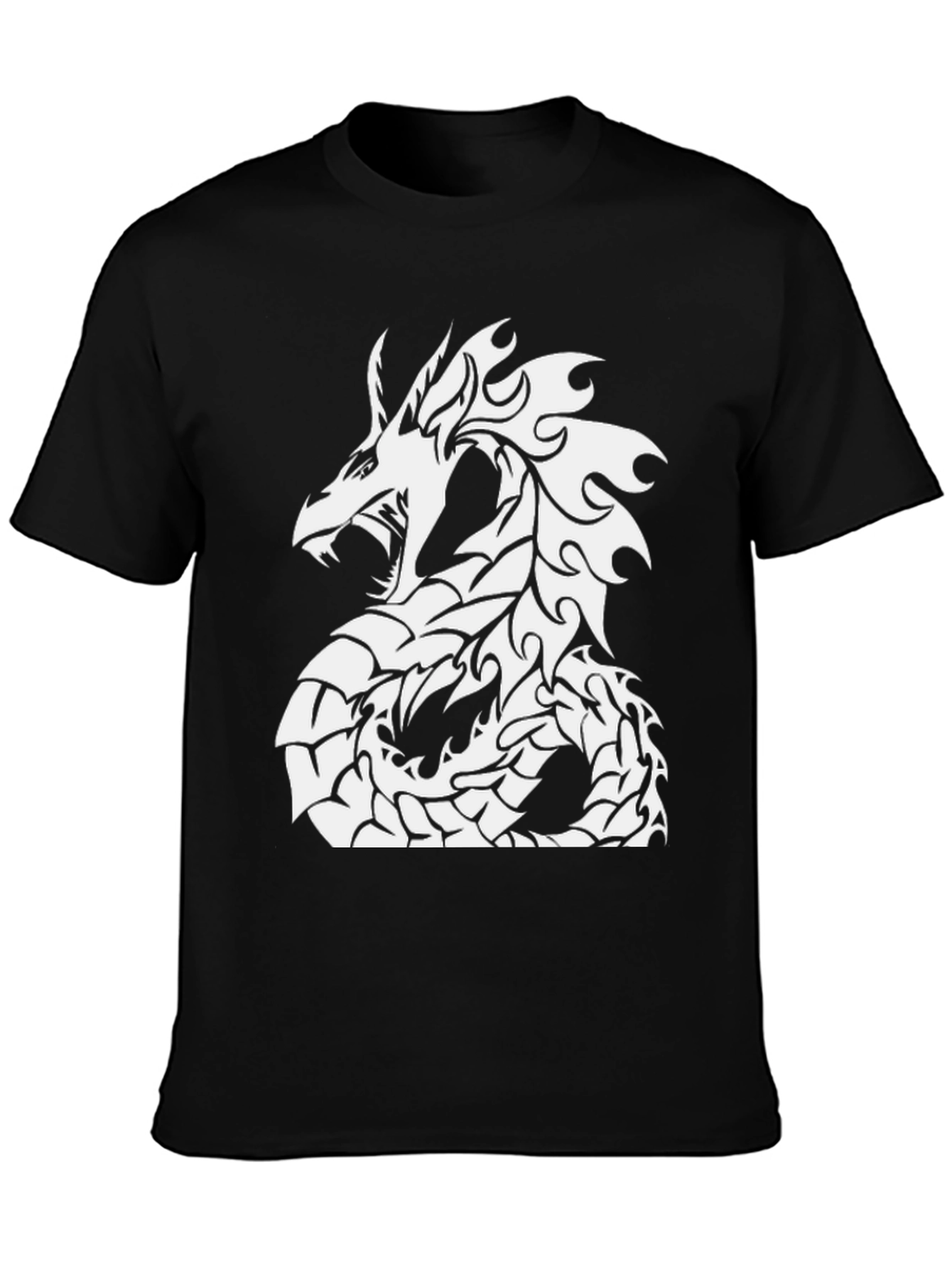 Black T-Shirt with White Dragon Graphic