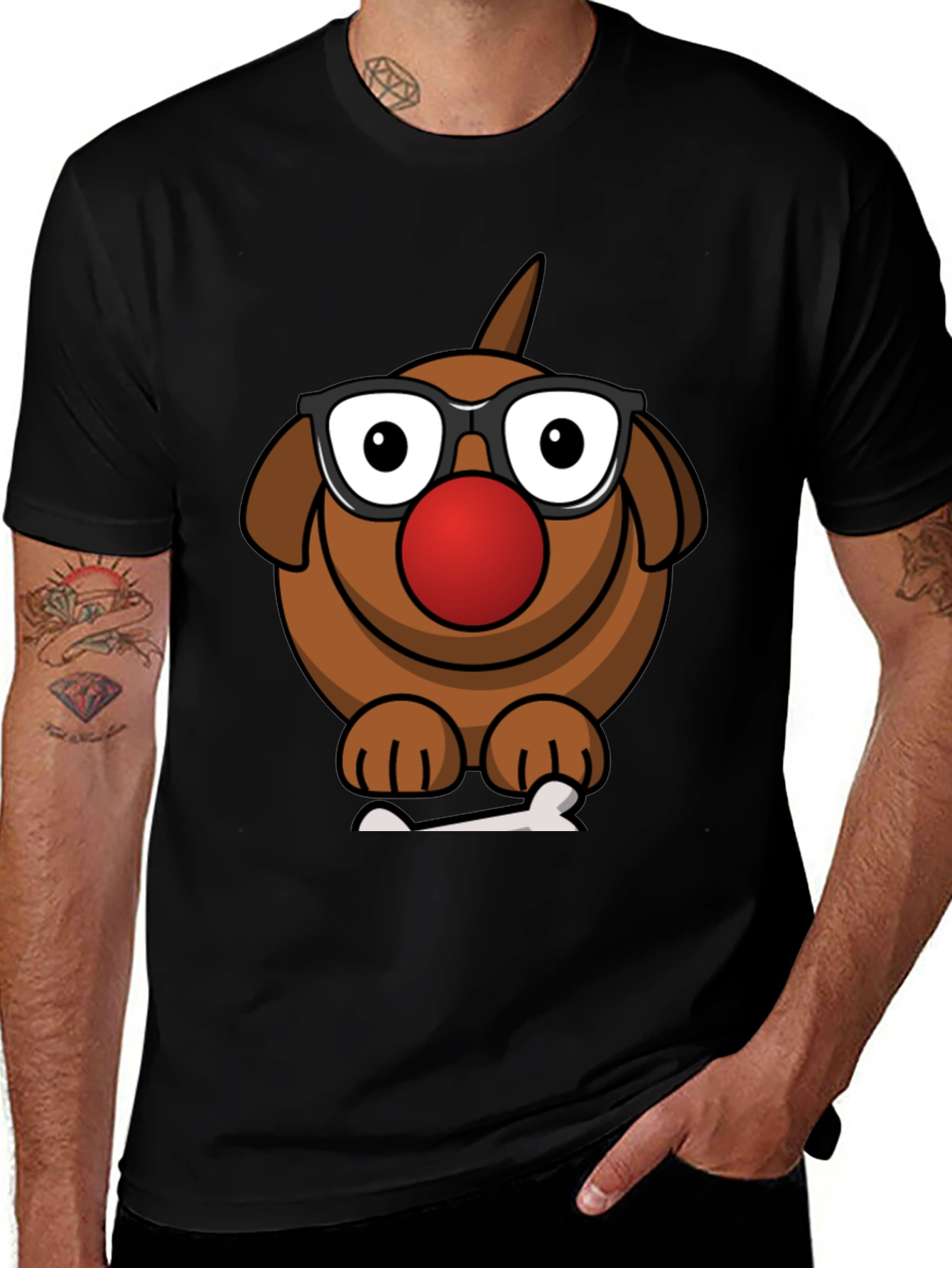 Cartoon Dog with Glasses T-Shirt - Fun Novelty Tee