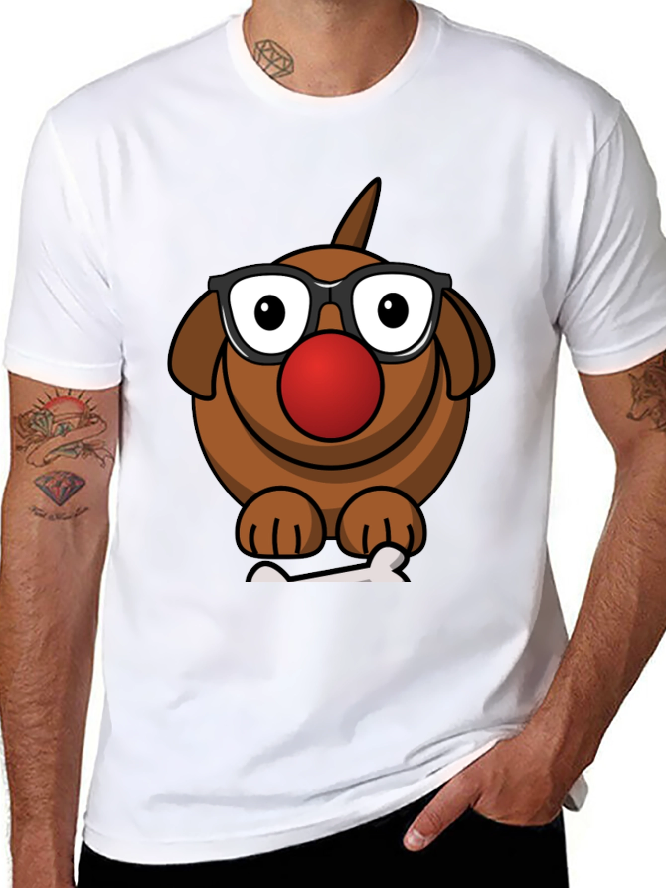 Cartoon Dog with Glasses T-Shirt - Fun Novelty Tee