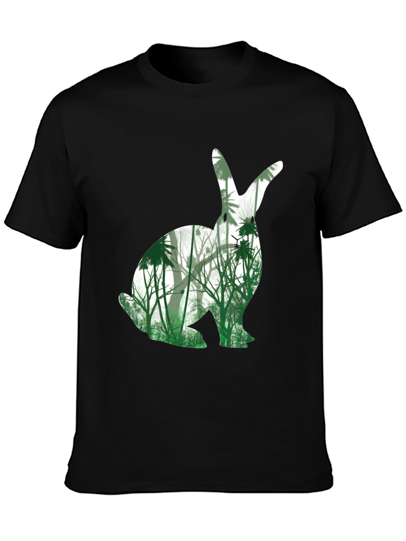 Nature Bunny Graphic Tee - Black Cotton Blend T-Shirt