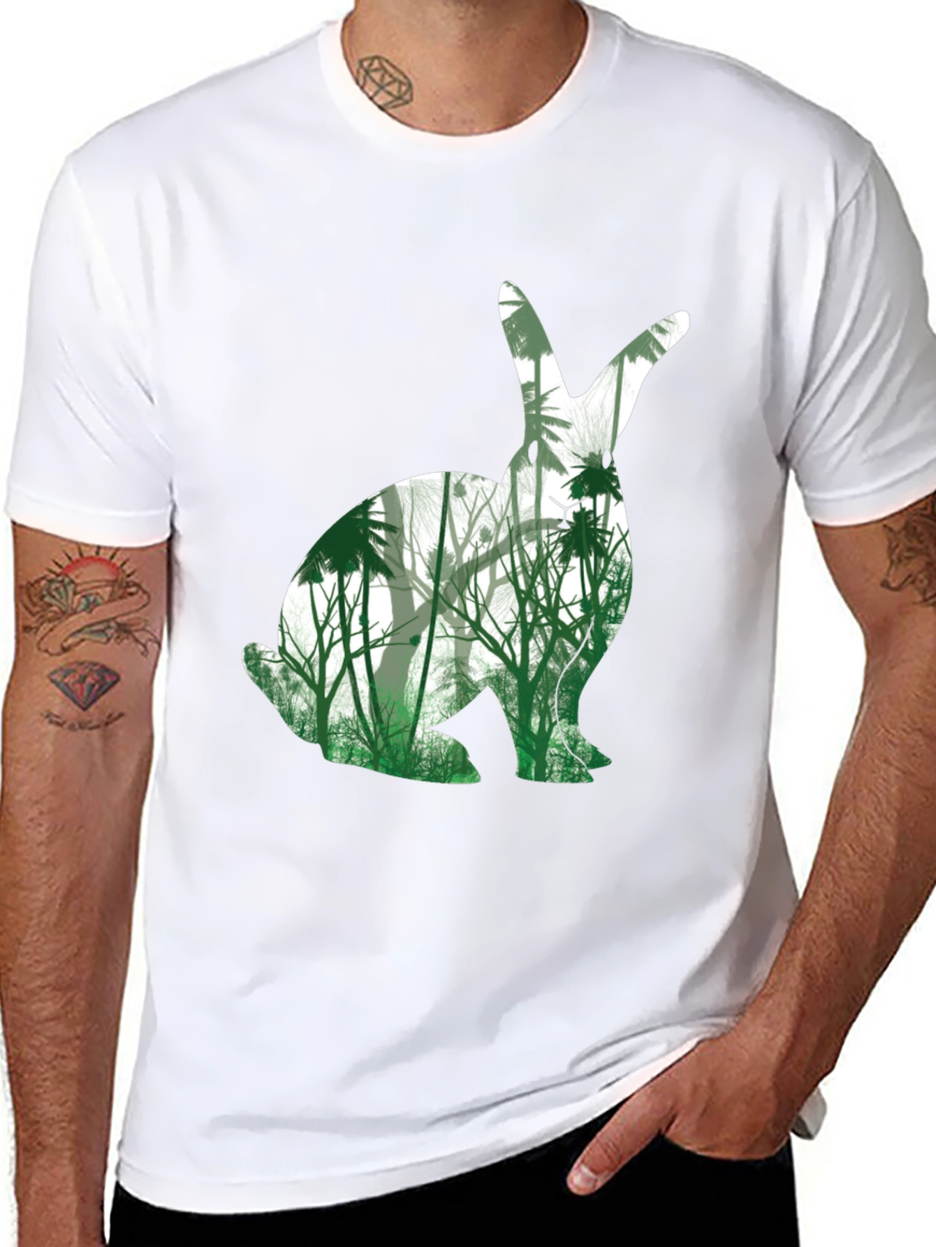 Nature Bunny Graphic Tee - Black Cotton Blend T-Shirt