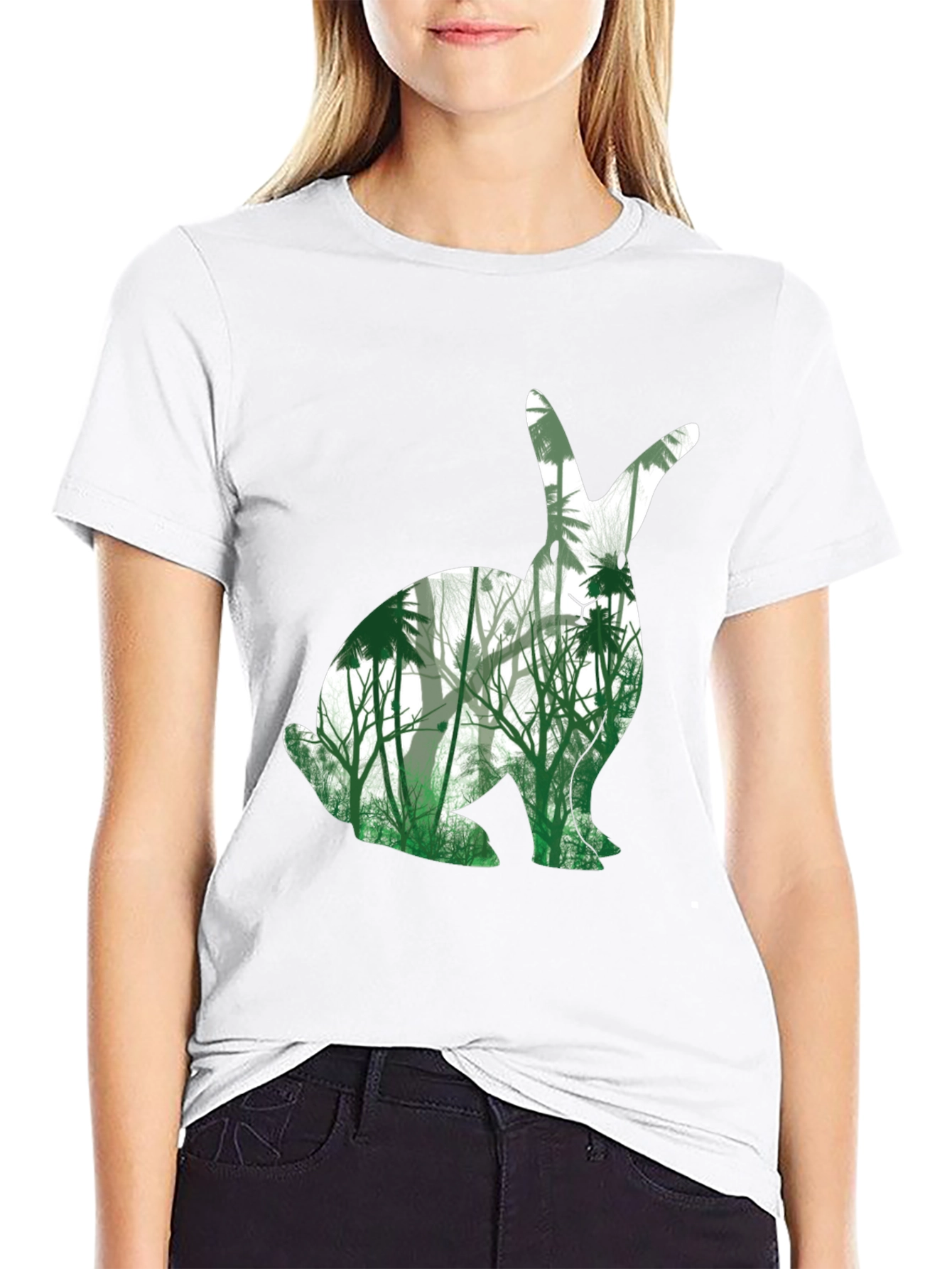 Nature Bunny Graphic Tee - Black Cotton Blend T-Shirt