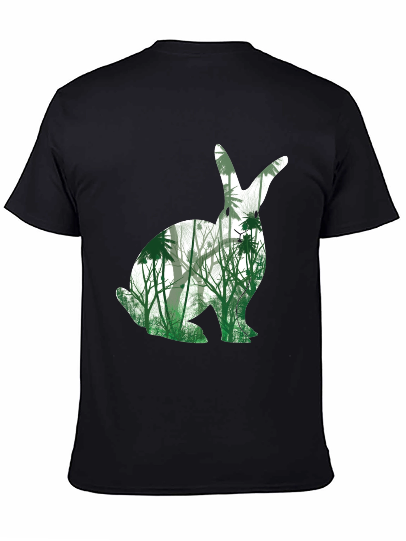 Nature Bunny Graphic Tee - Black Cotton Blend T-Shirt