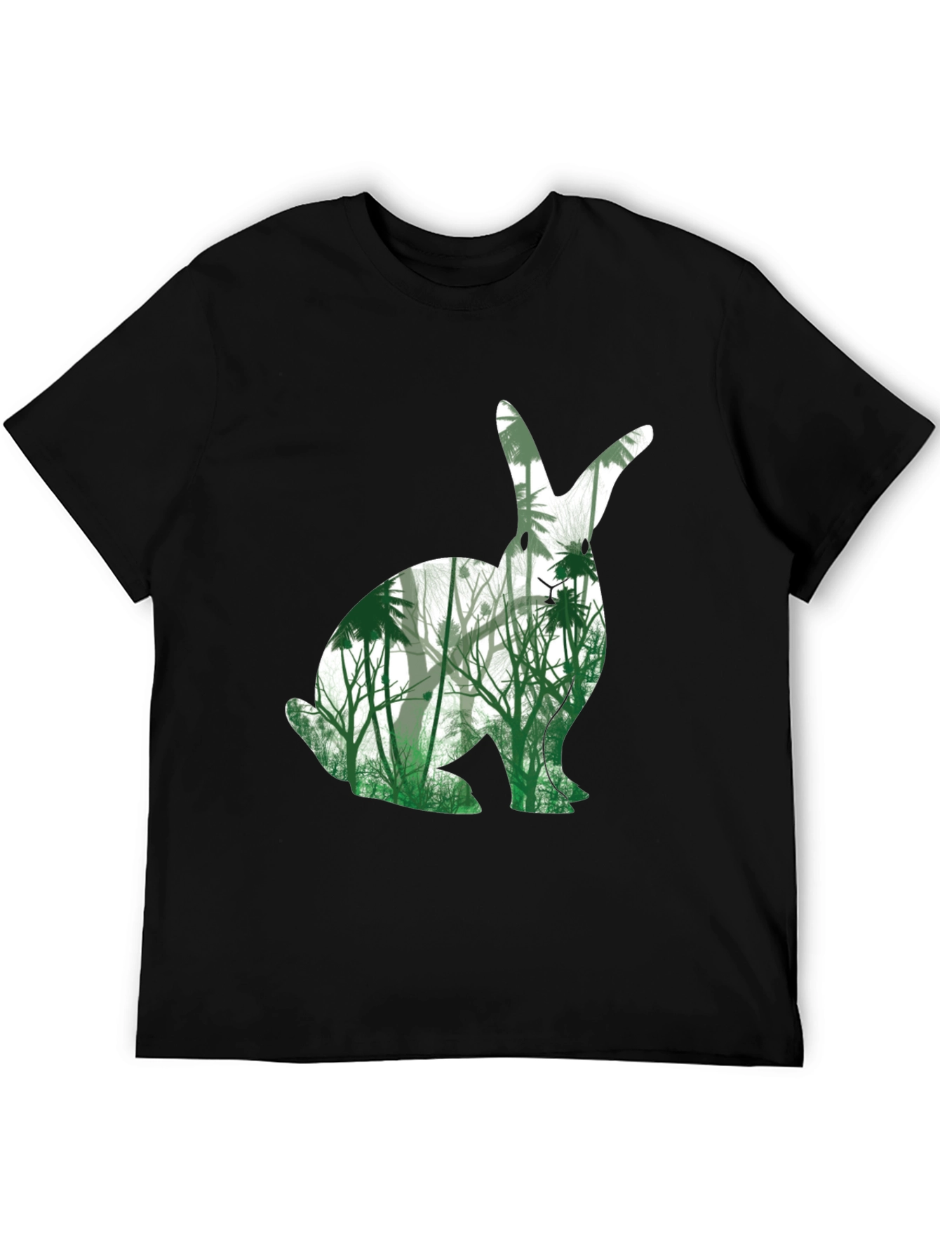 Nature Bunny Graphic Tee - Black Cotton Blend T-Shirt