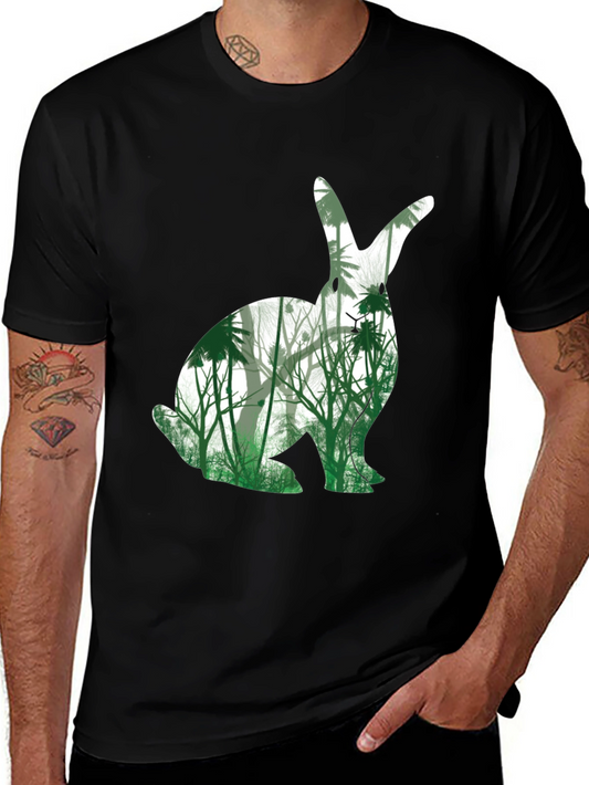 Nature Bunny Graphic Tee - Black Cotton Blend T-Shirt