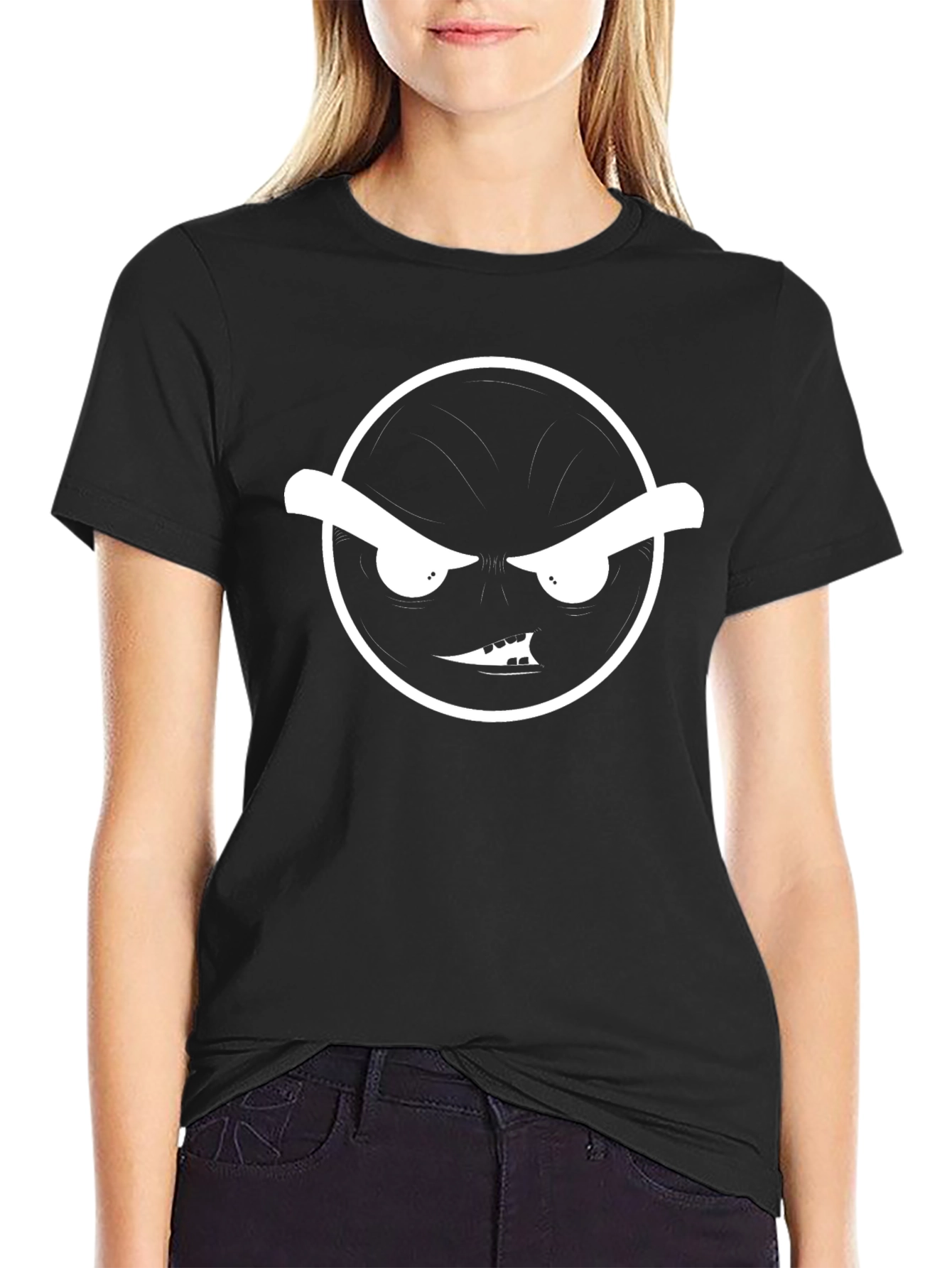 Grumpy Face Graphic Tee - Black T-Shirt