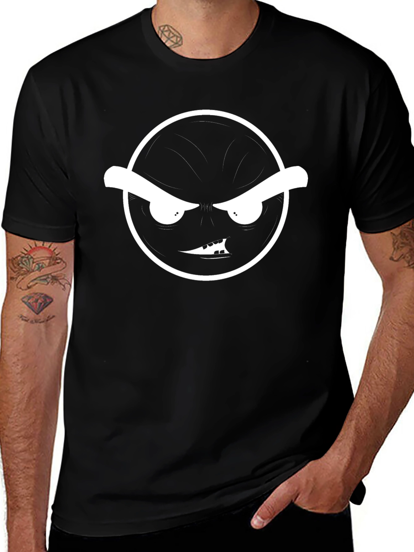 Grumpy Face Graphic Tee - Black T-Shirt