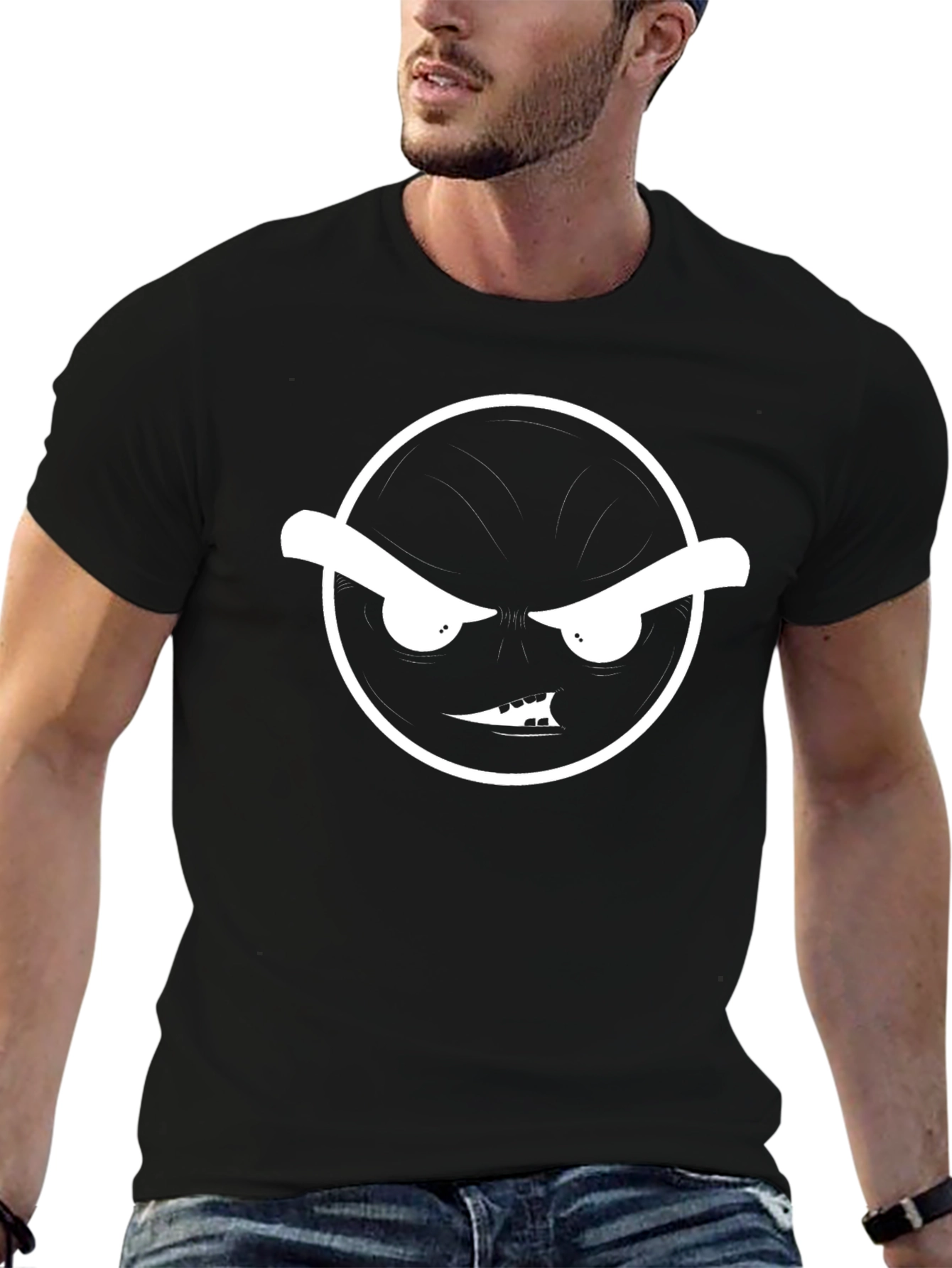 Grumpy Face Graphic Tee - Black T-Shirt