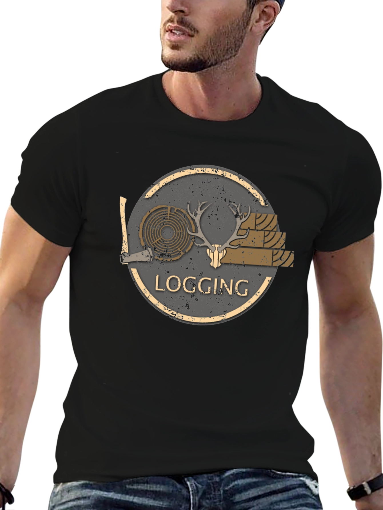 Logging Graphic Print Black T-Shirt