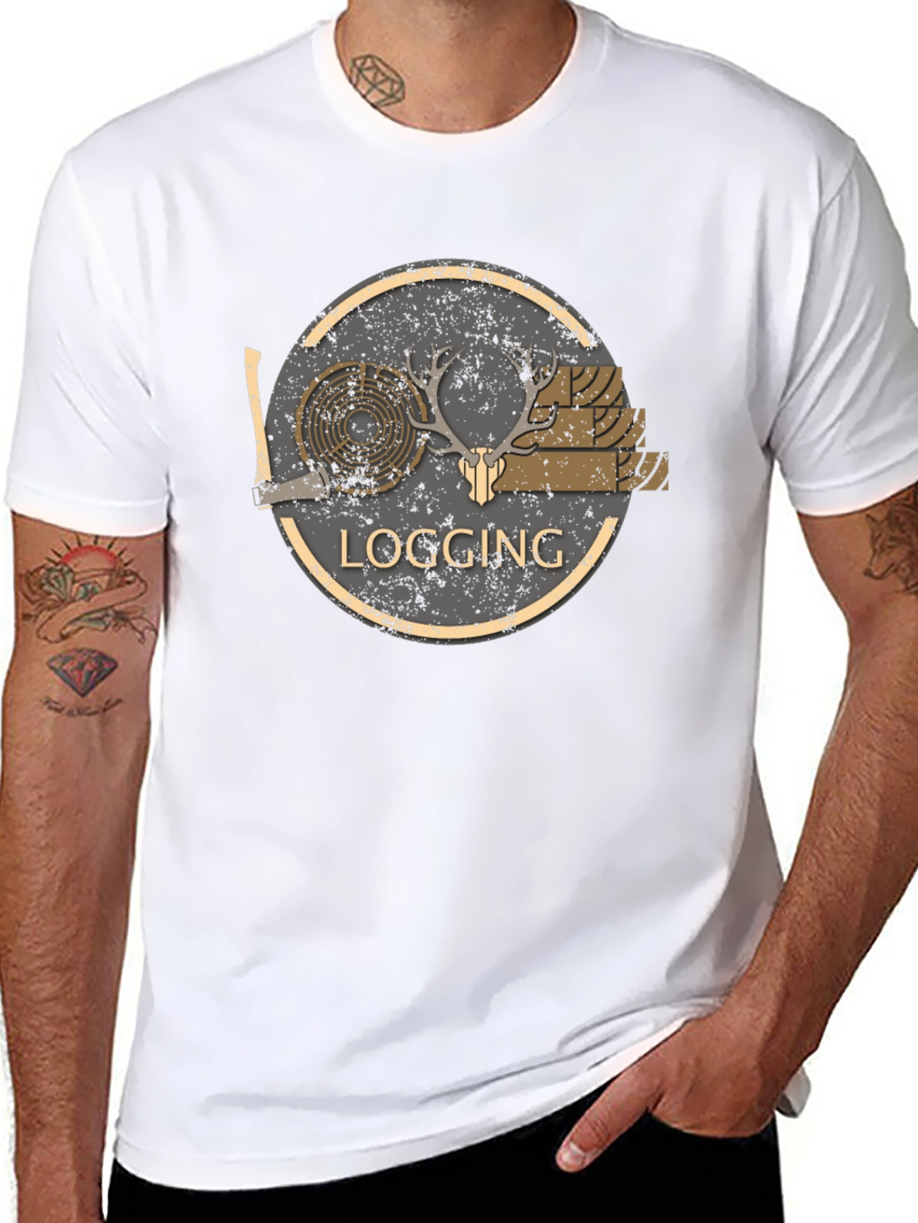 Logging Graphic Print Black T-Shirt