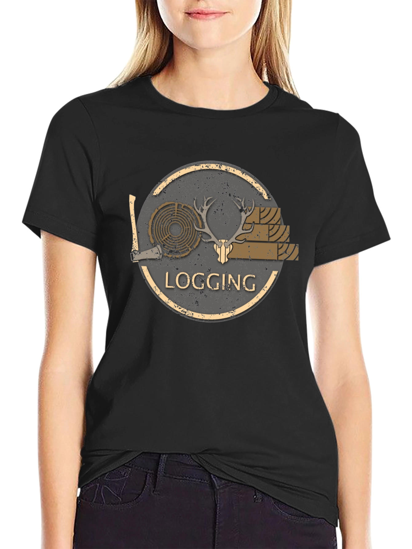 Logging Graphic Print Black T-Shirt