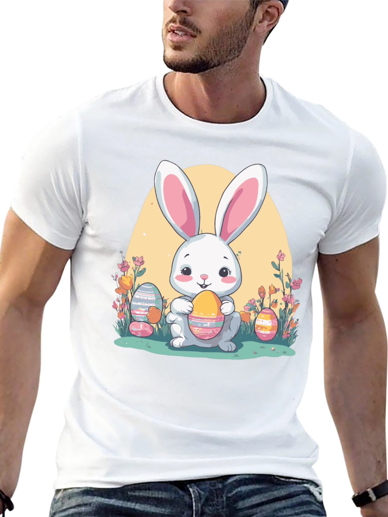 Easter Bunny T-Shirt: Cute Rabbit Holding Eggs