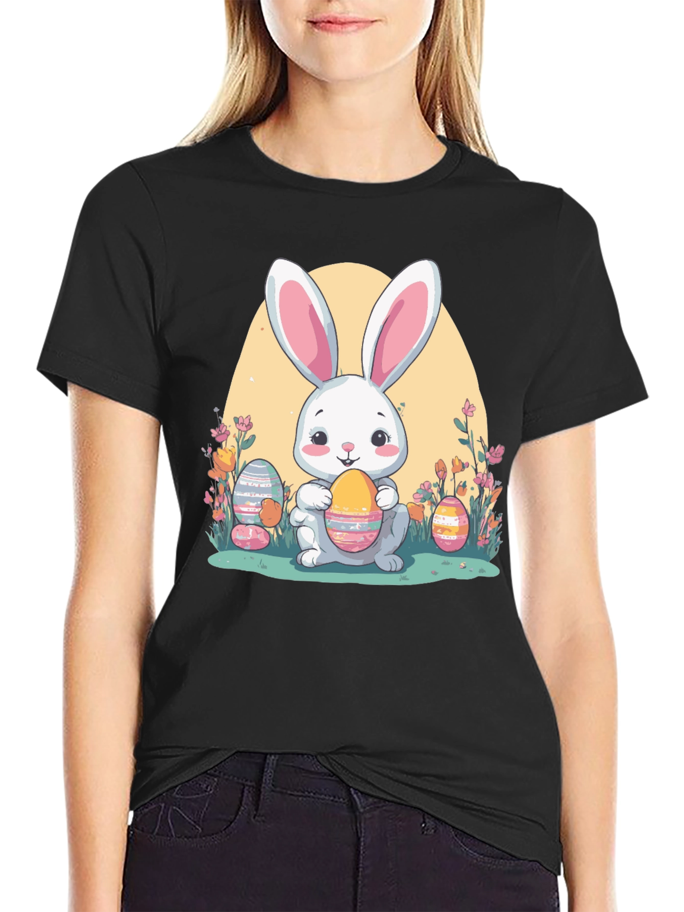 Easter Bunny T-Shirt: Cute Rabbit Holding Eggs