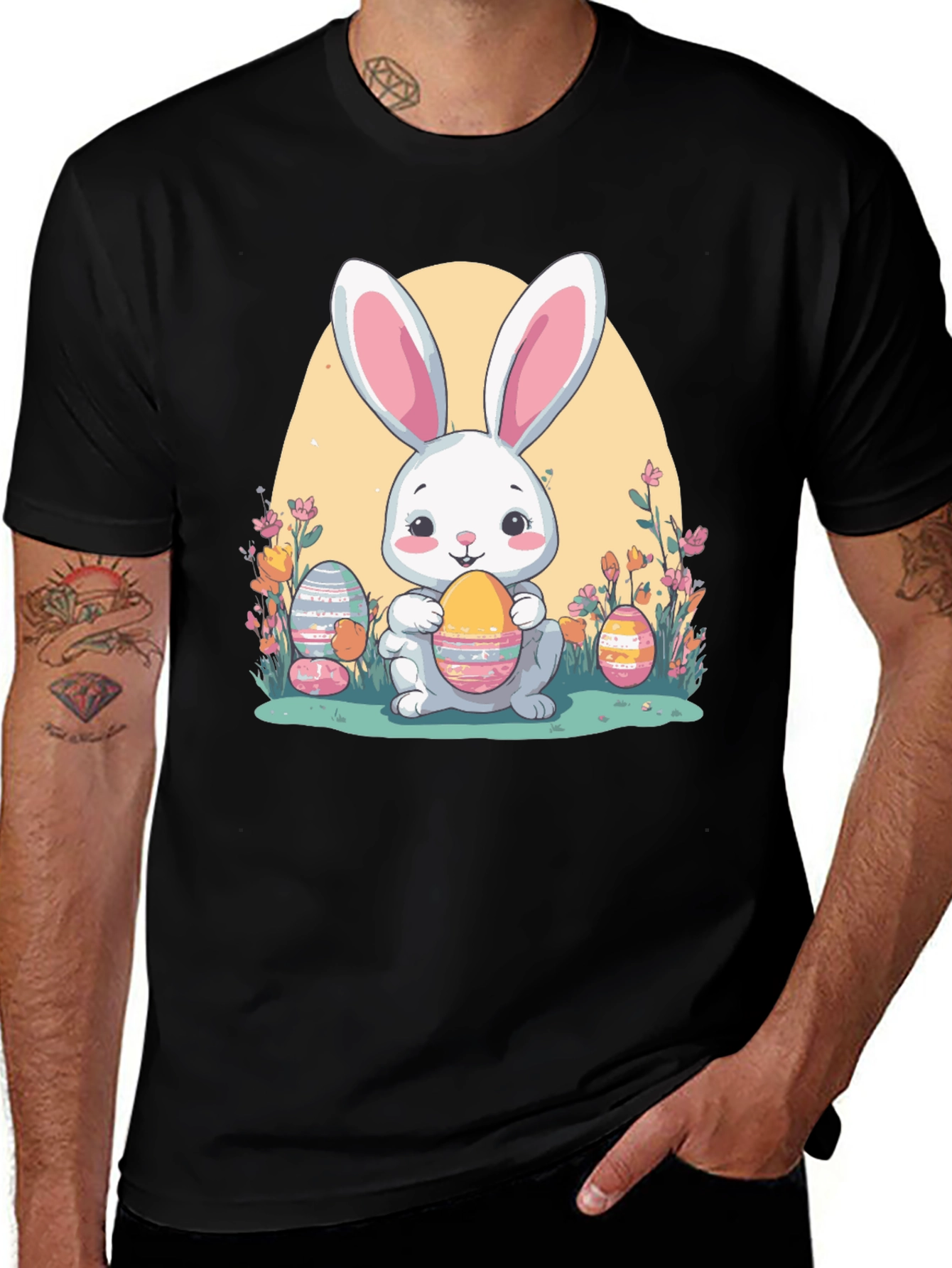 Easter Bunny T-Shirt: Cute Rabbit Holding Eggs