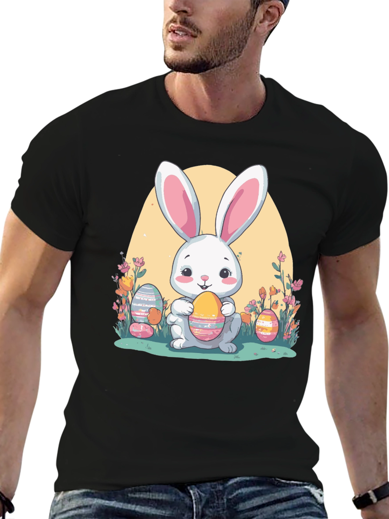 Easter Bunny T-Shirt: Cute Rabbit Holding Eggs