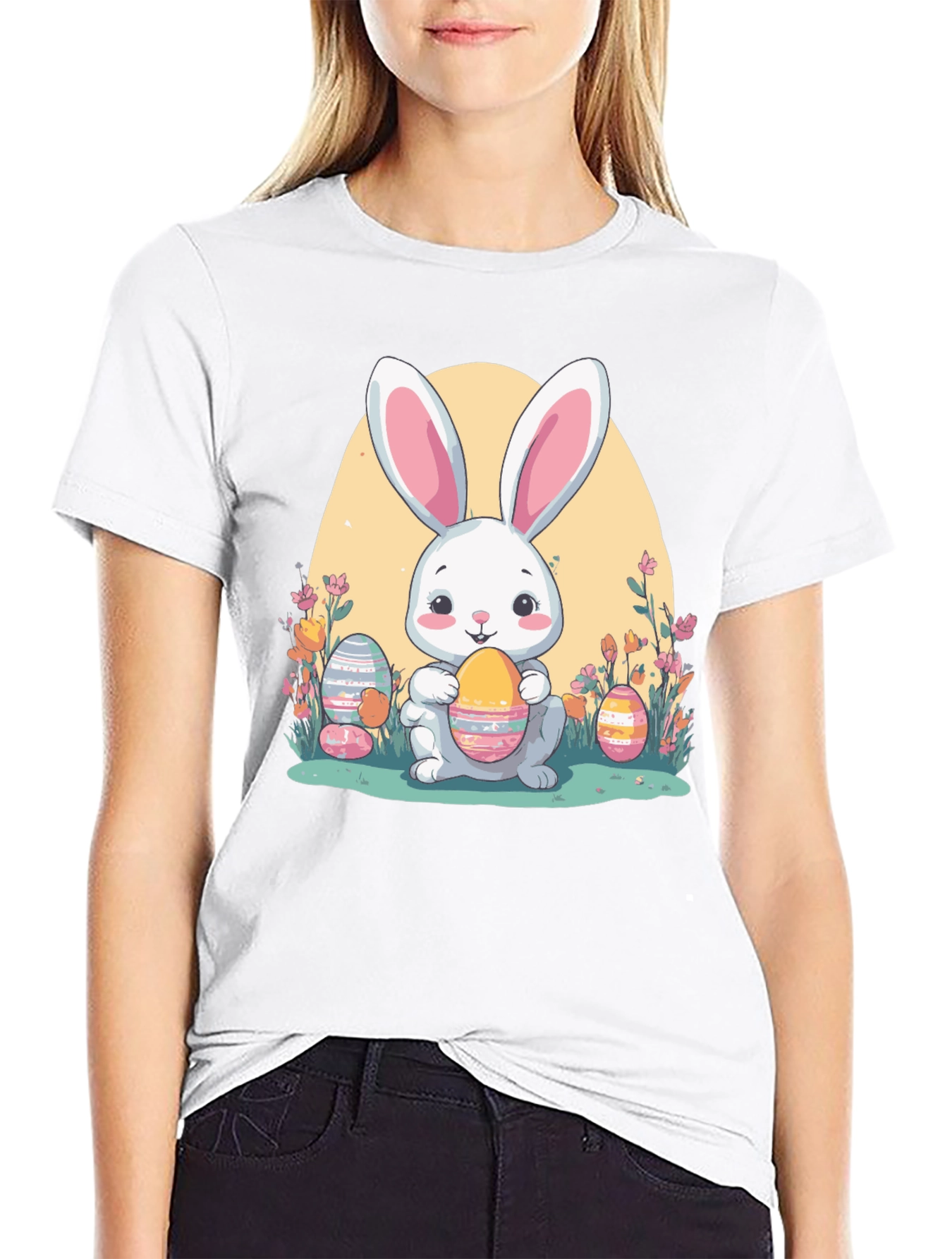 Easter Bunny T-Shirt: Cute Rabbit Holding Eggs