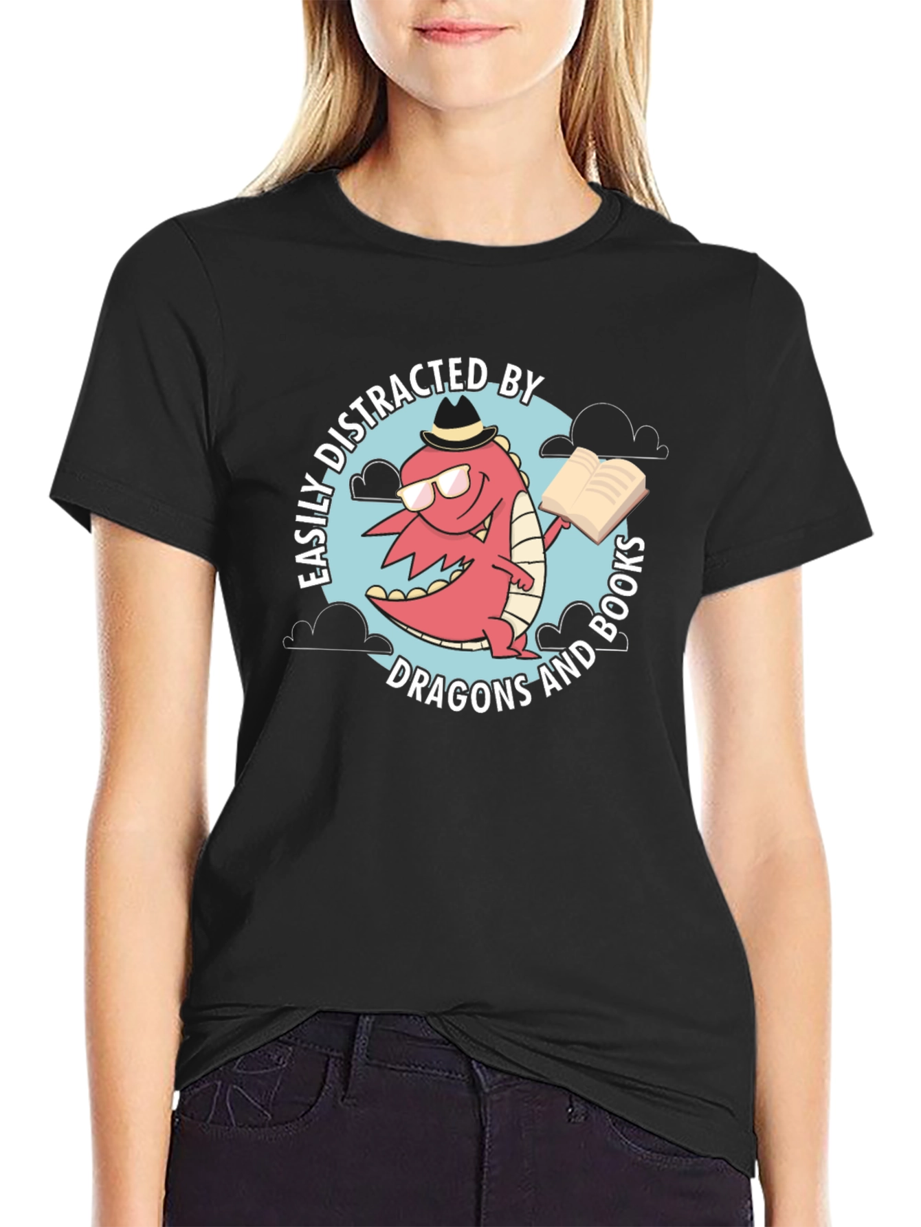 Dragon & Books Tee - Easily Distracted Novelty Shirt