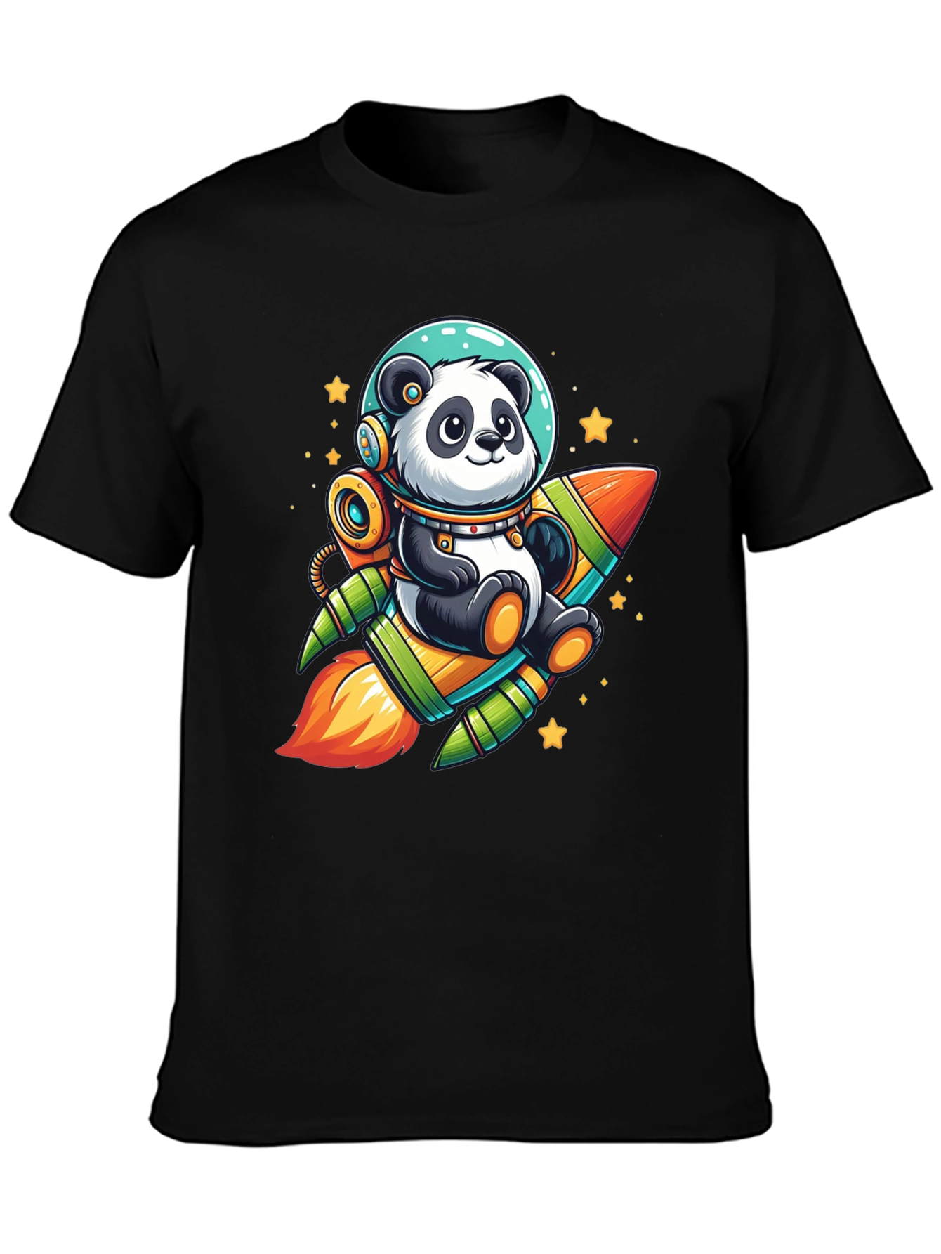 Panda Astronaut Rocket Black T-Shirt