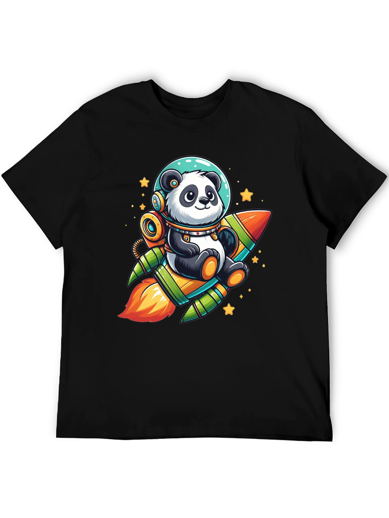 Panda Astronaut Rocket Black T-Shirt
