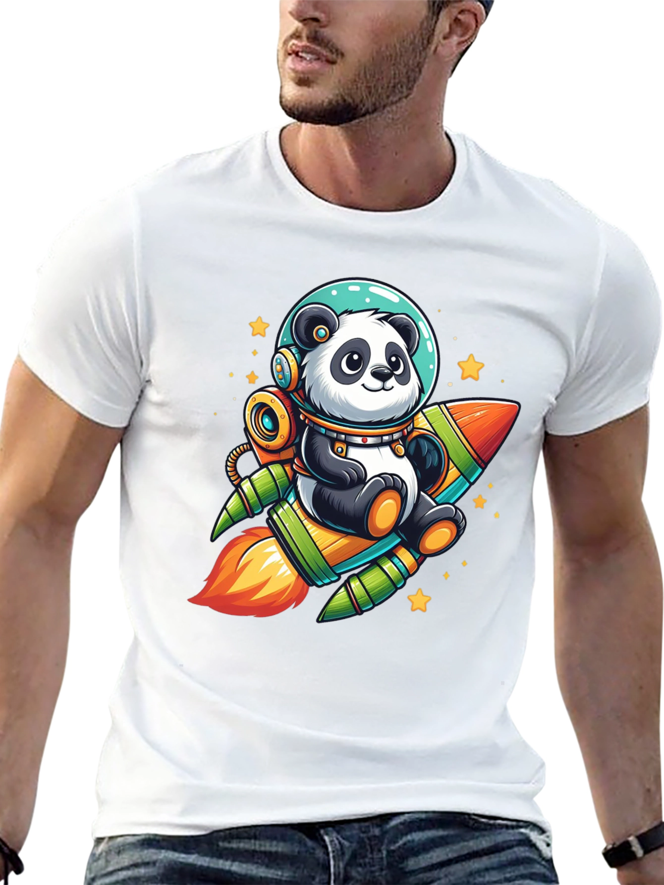 Panda Astronaut Rocket Black T-Shirt