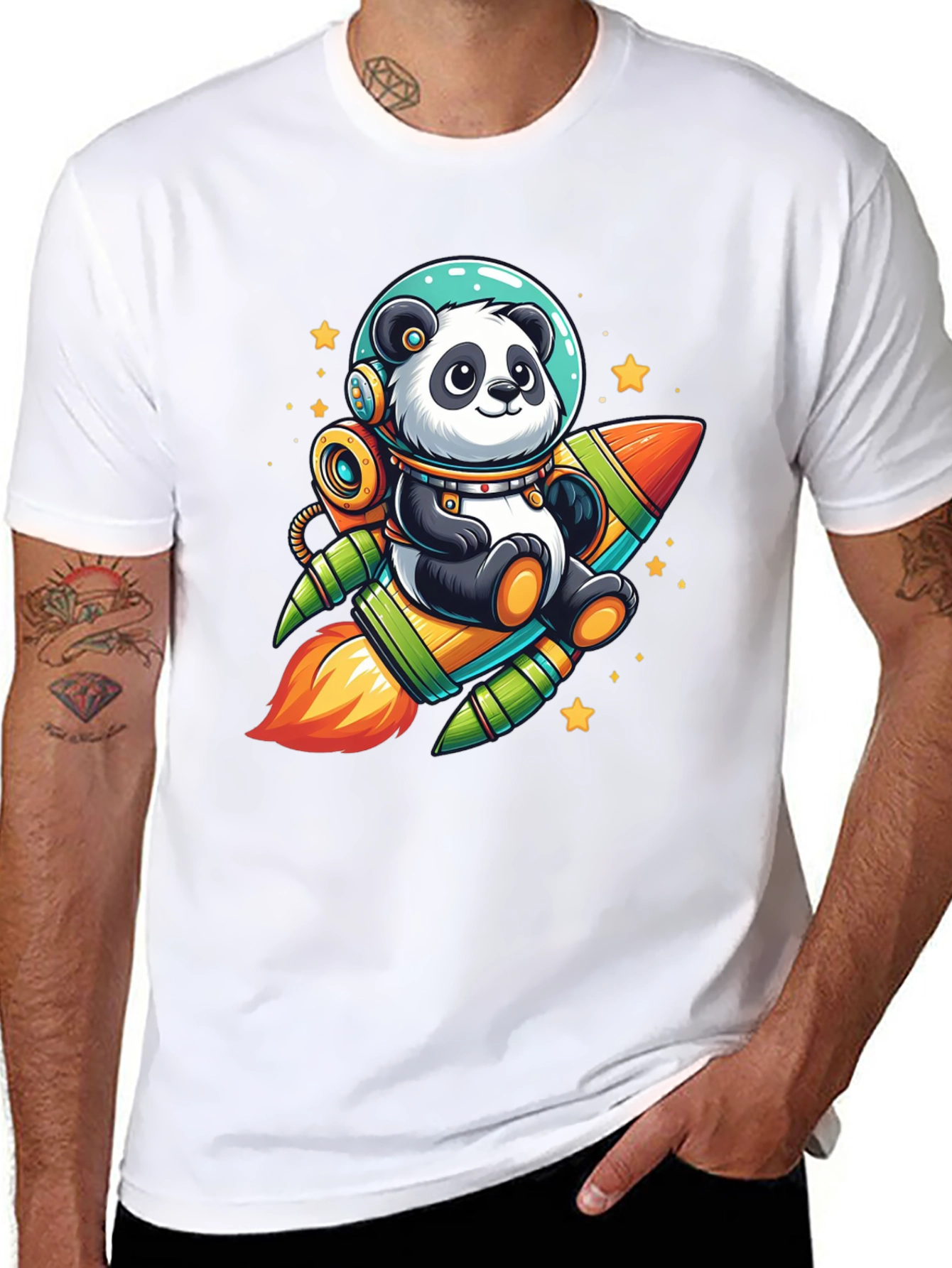 Panda Astronaut Rocket Black T-Shirt
