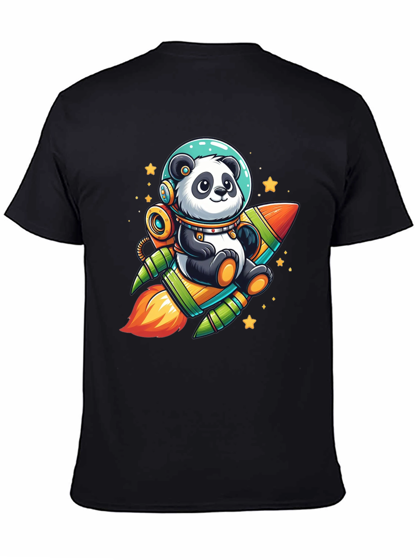 Panda Astronaut Rocket Black T-Shirt