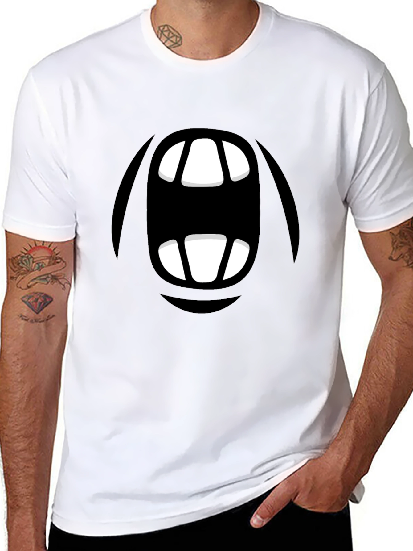 Cartoon Monster Mouth Graphic Black T-Shirt