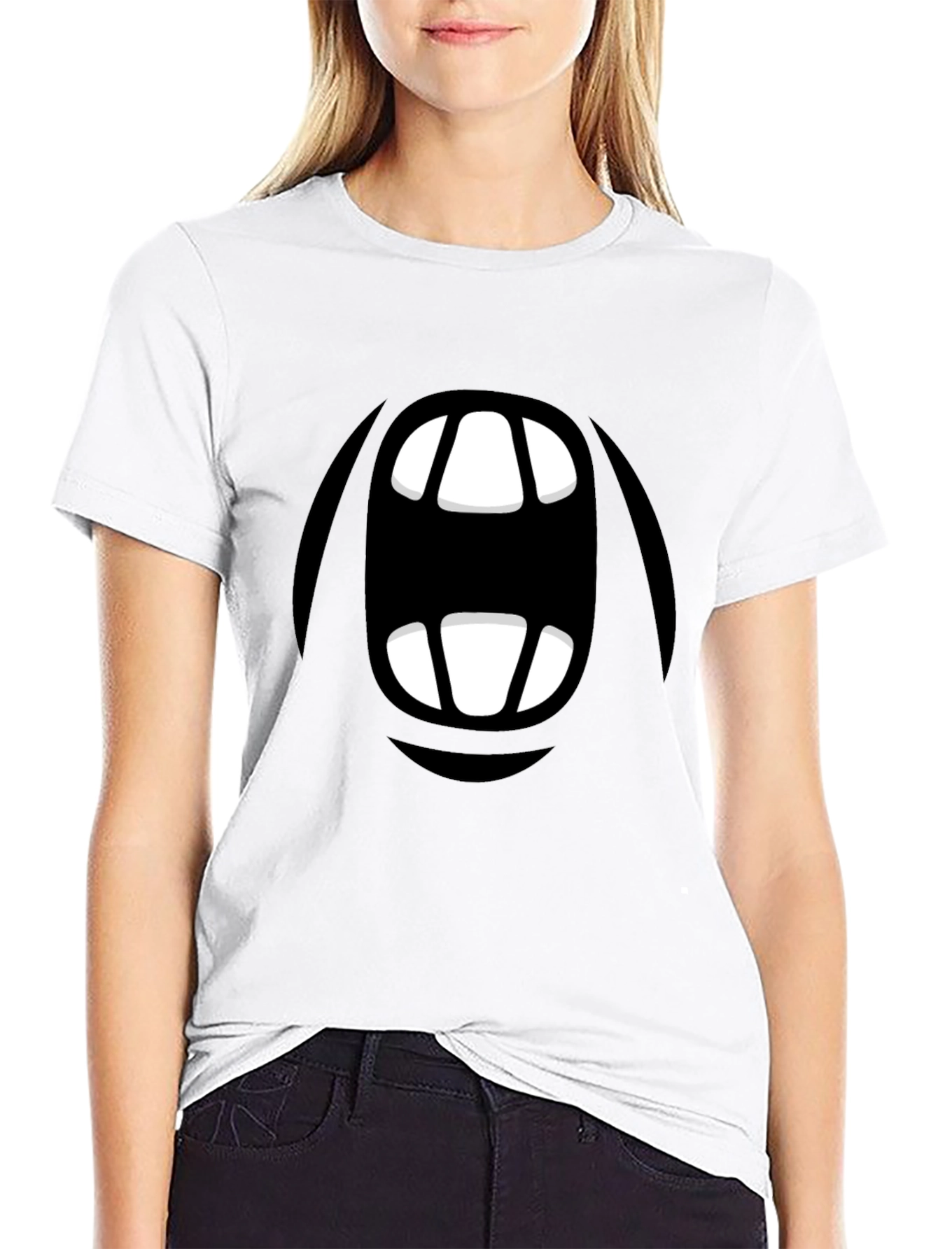 Cartoon Monster Mouth Graphic Black T-Shirt