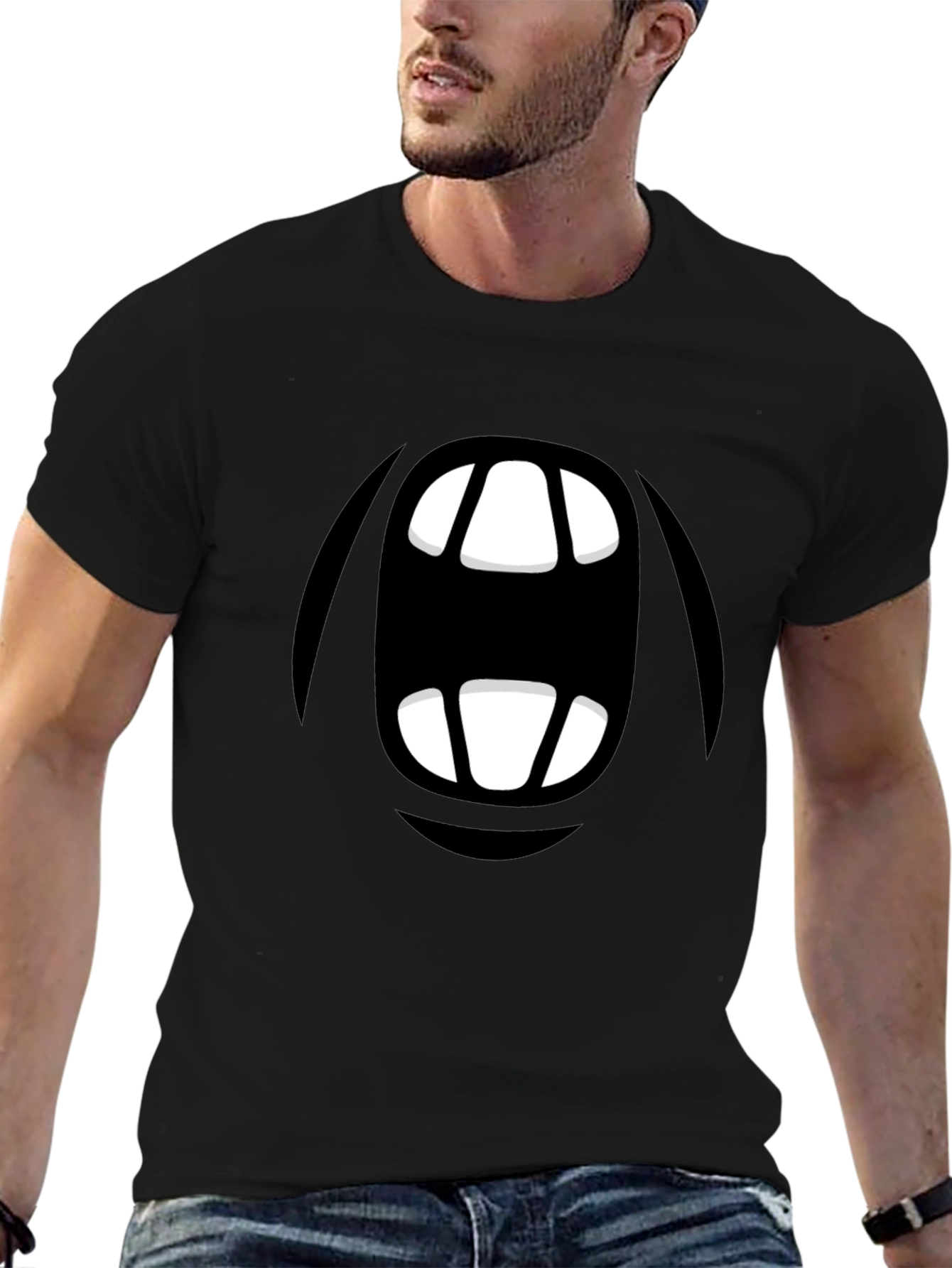 Cartoon Monster Mouth Graphic Black T-Shirt