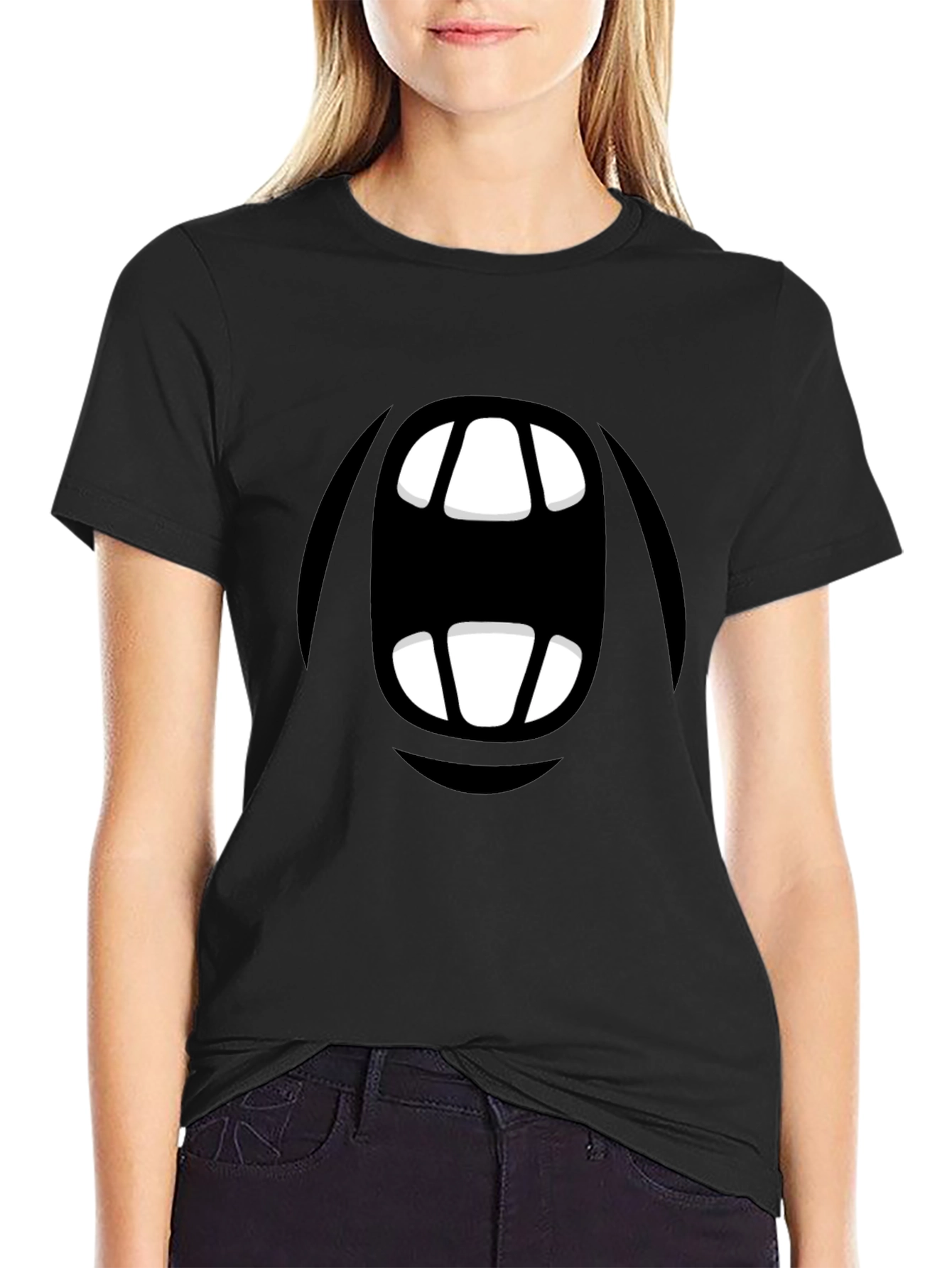 Cartoon Monster Mouth Graphic Black T-Shirt