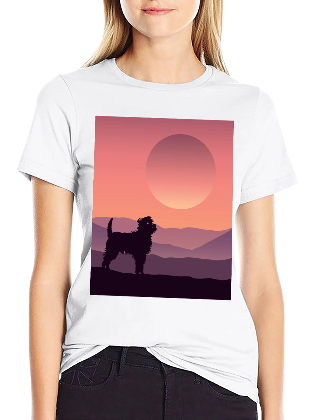 Dog Silhouette Sunset Graphic Tee