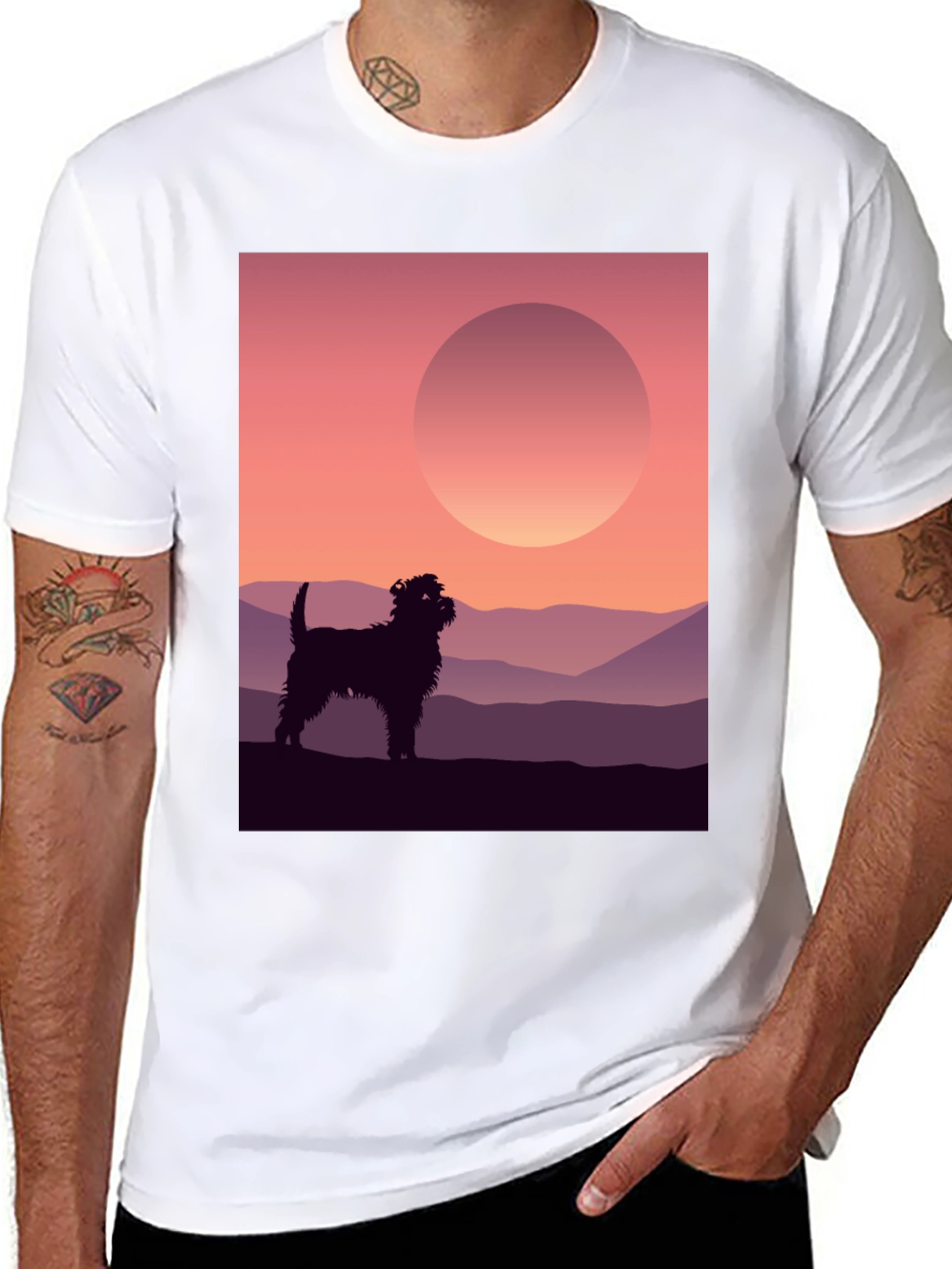 Dog Silhouette Sunset Graphic Tee
